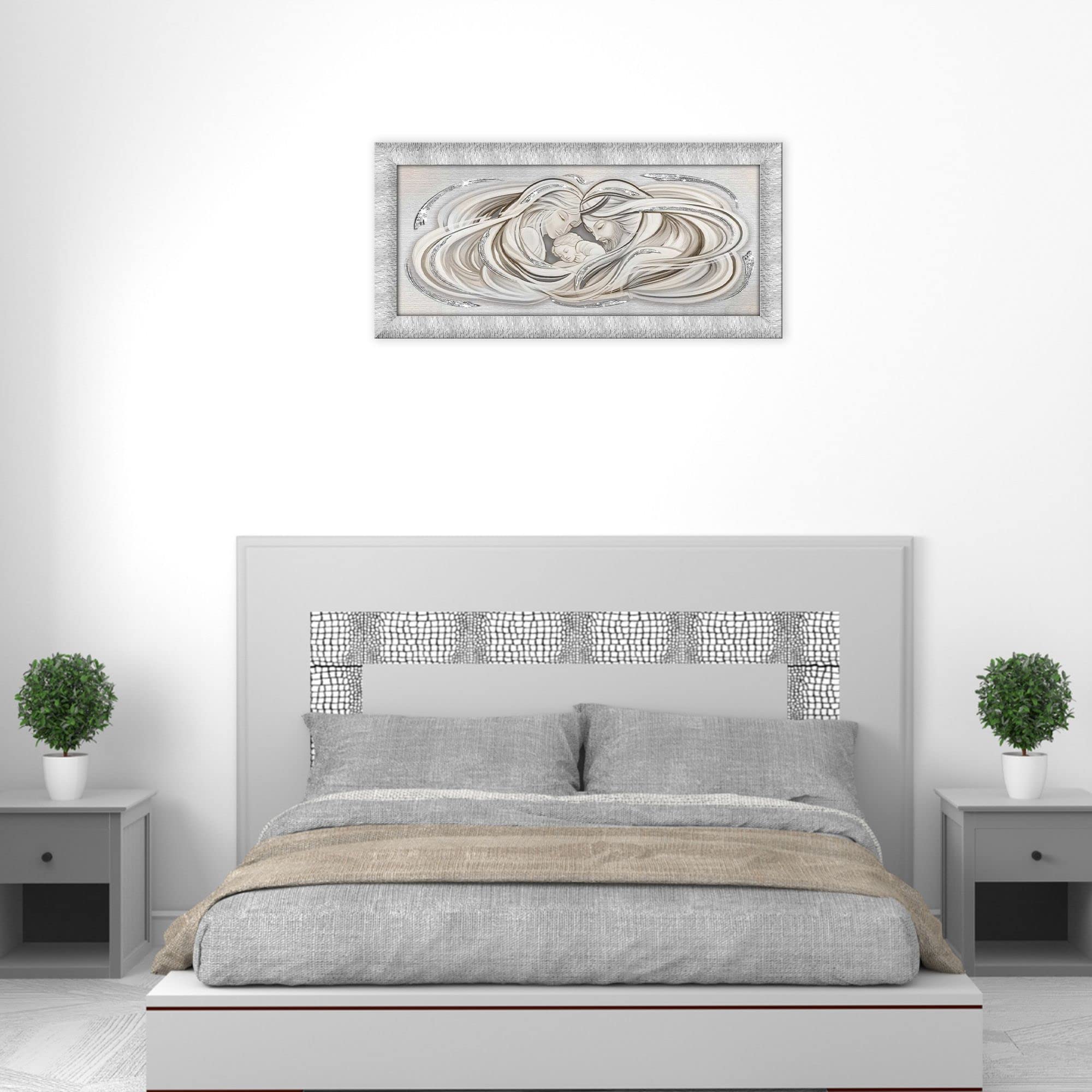 Quadro Moderno Sacra Famiglia Giovy - Cornice Legno Oro, Glitter, 60x110 Cm, Per Soggiorno Camera