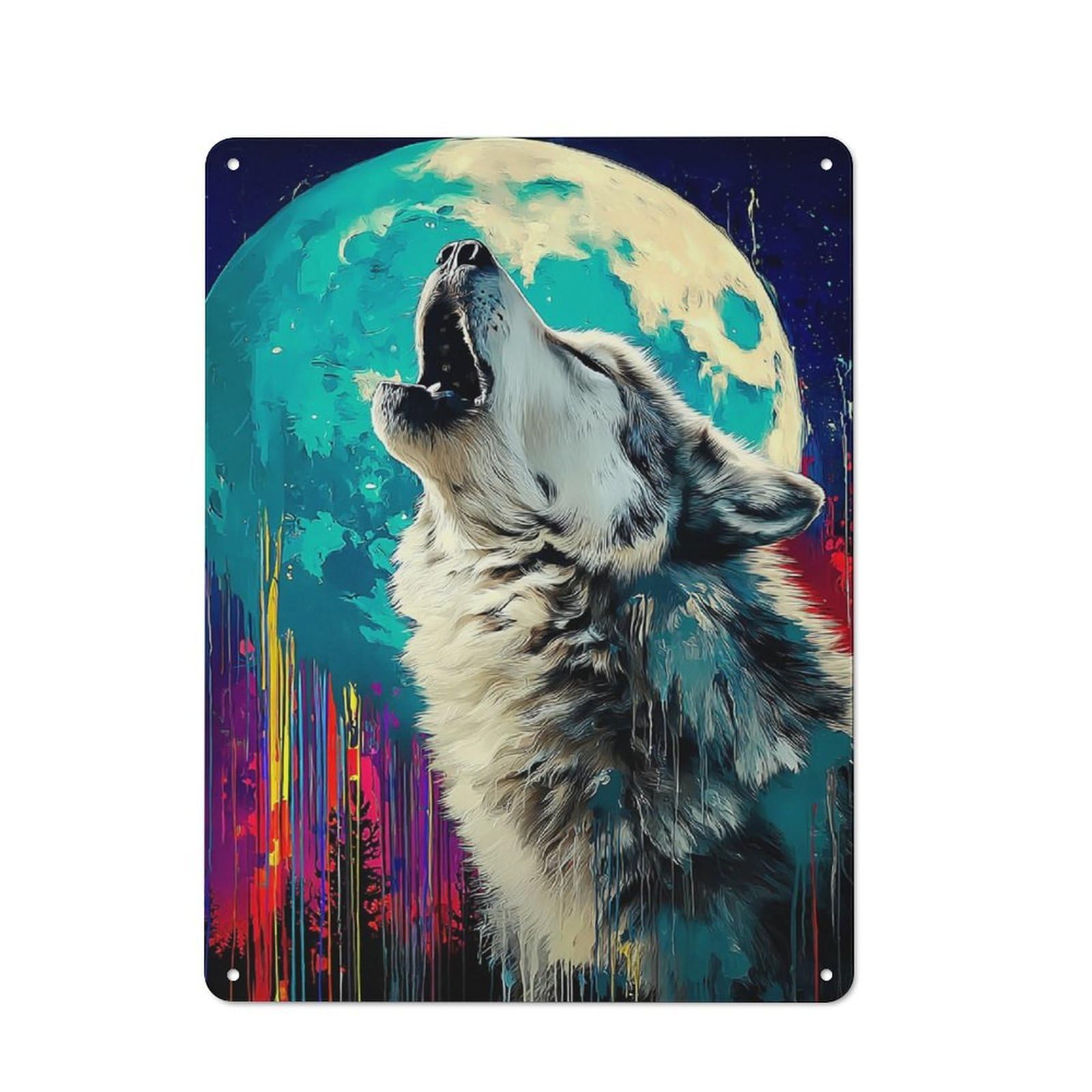 Vintage Wolf Howling at Moon Bistro Metal Sign 40x30cm, Bistro Wall Plaque for Takeaway, Bar, Kitchen Or Counter Area