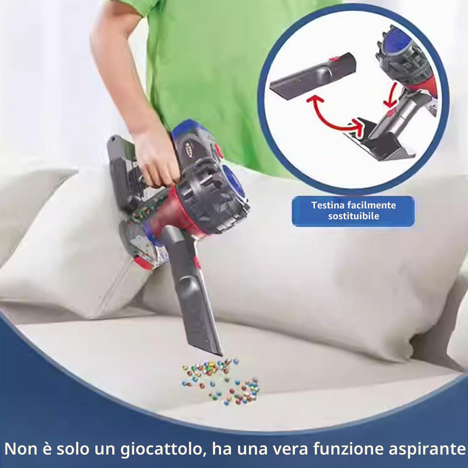 Goolsky Aspirapolvere giocattolo Vacuum 3 in 1 aspirapolvere per bambini che funziona davvero, aspirapolvere senza fili, giocattolo interattivo per bambini