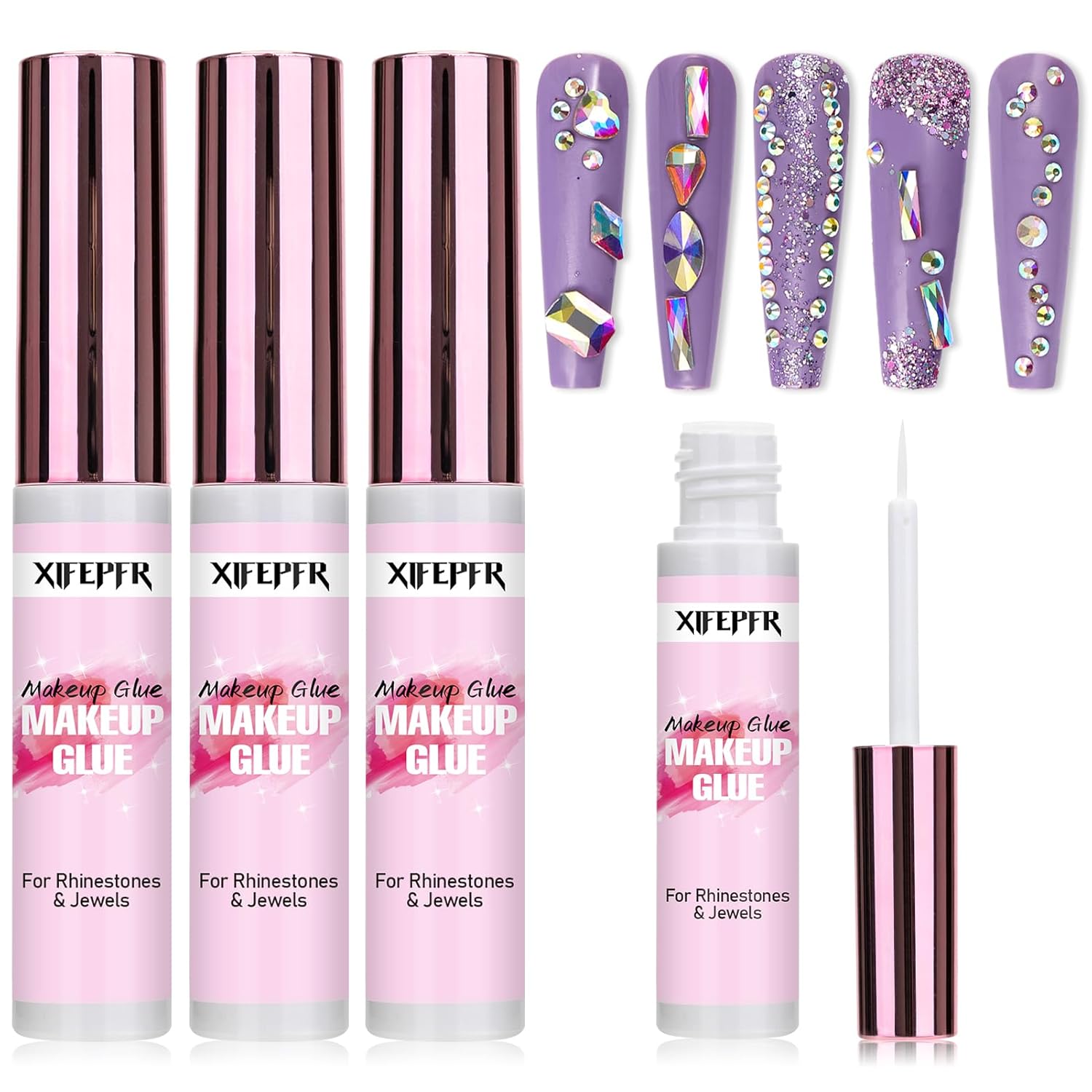 XIFEPFR 4Pcs Face Makeup Glue for Rhinestones, Face Glitter Glue Long Lasting