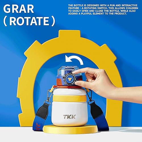 Miniatura 2 de TKK Botella de agua térmica de 20 onzas con popote para niños, termo de acero inoxidable con aislamiento al vacío de doble pared, reutilizable, a