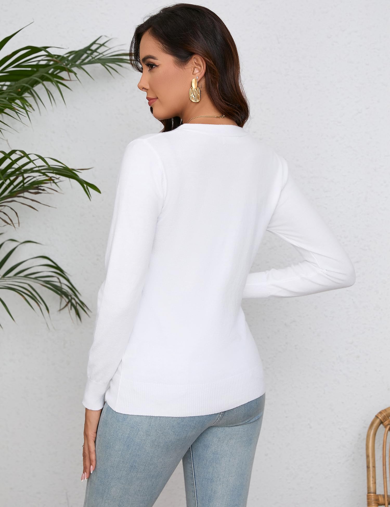 Damen Strickjacke Langarm V Ausschnitt Lang Cardigan mit Knöpfen Weiche Leichte Feinstrick Jacke für Herbst
