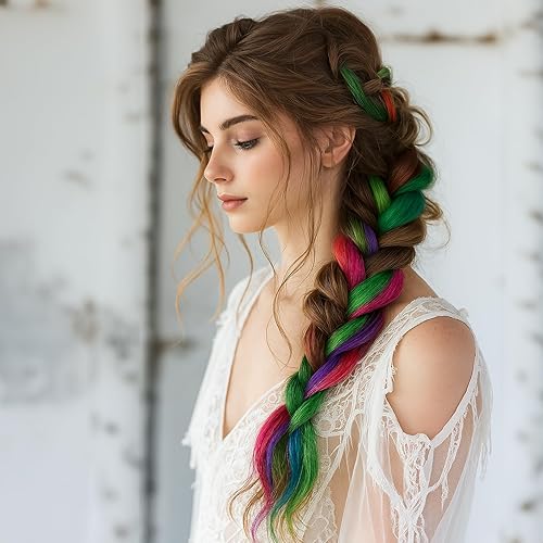 Miniatura 7 de BEAHOT - 32 extensiones de cabello con clip de colores  20 pulgadas de largo arcoíris lacio con clip sintético para Halloween cosplay fiesta de moda
