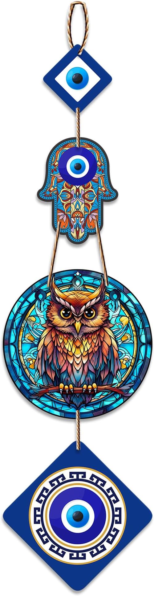 Artvibes Owl Shape Designer Wooden Wall Hanging For Home Decor | Hamsa Hand Decoration Livingroom | Modern Artworks Items | Accents Door Entrance Decorative Hangings (WH_8518N)
