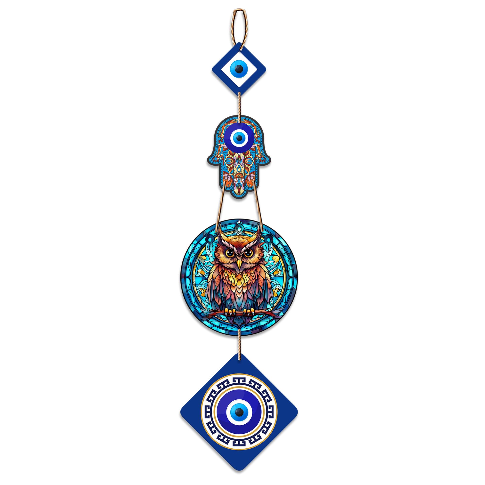 Artvibes Owl Shape Designer Wooden Wall Hanging For Home Decor |Hamsa Hand Decoration For Living Room | Modern Artworks Wall Decor Items | Wall Accents | Door Entrance Decorative Hangings (WH_8518N)
