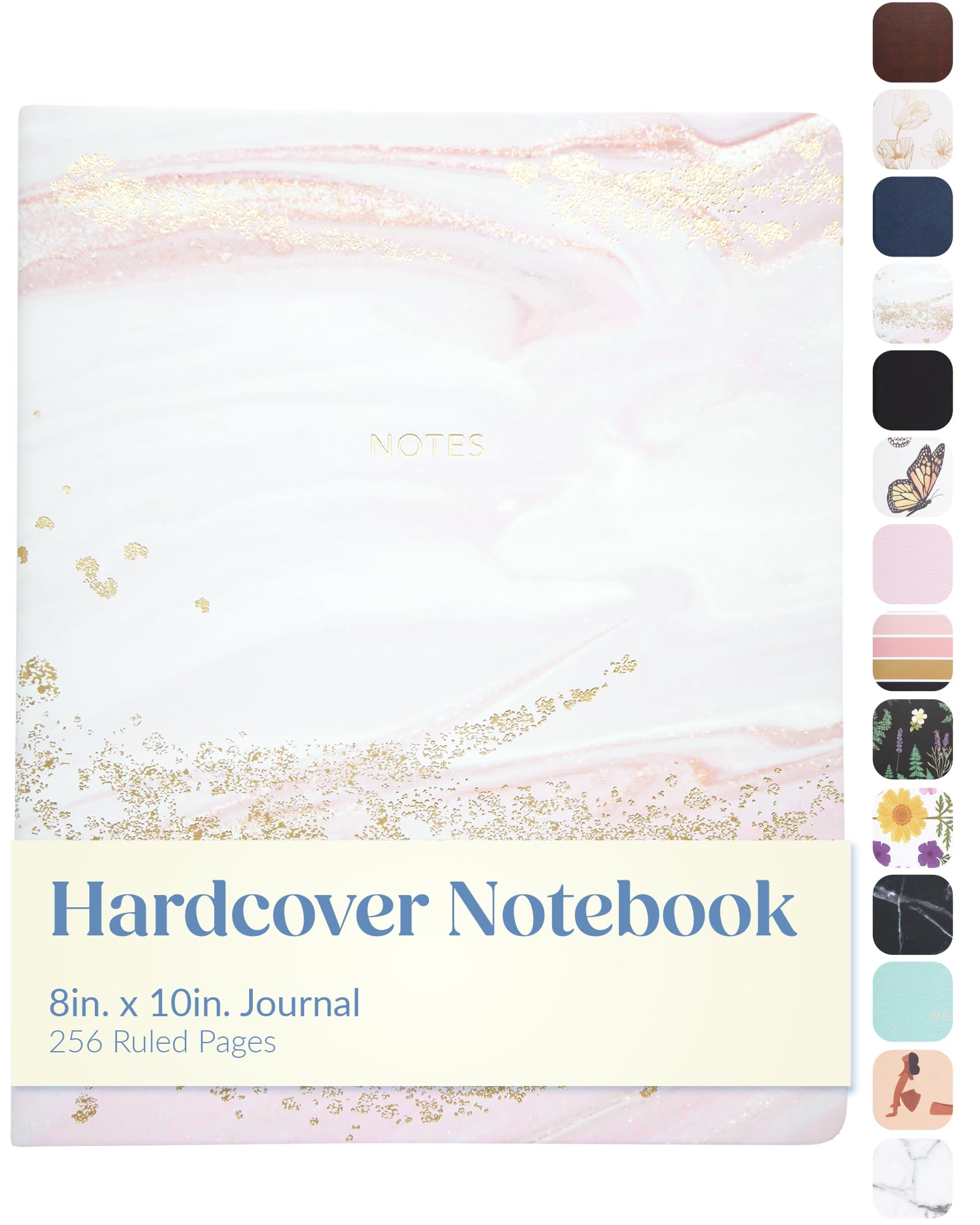 Eccolo Large Lined Journal Notebook, Hardbound Cover, Writing Journal, 256 Ruled White Pages, Ribbon Bookmark, Lay Flat, Desk Size for Work or School, Gold Foil Marble (Pink, 8x10 inches) — image 1