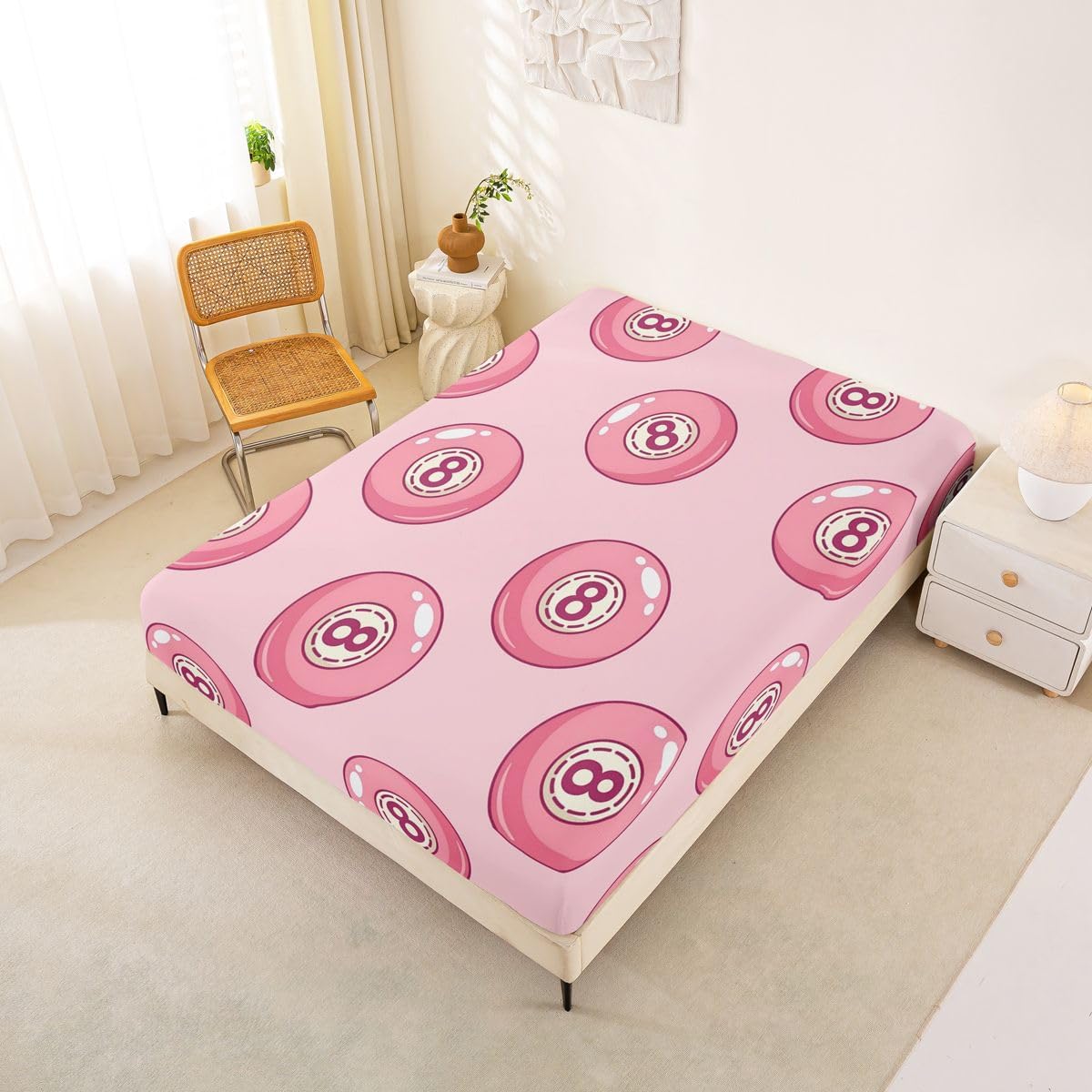 Erosebridal Pink Lucky 8 Ball Fitted Sheet Full Fashion Trendy Y2K Bed Sheets Girly Coquette Preppy Bedding Set for Kids Boys Girls,Aesthetic Funky Y2K Bed Cover 3 Pcs
