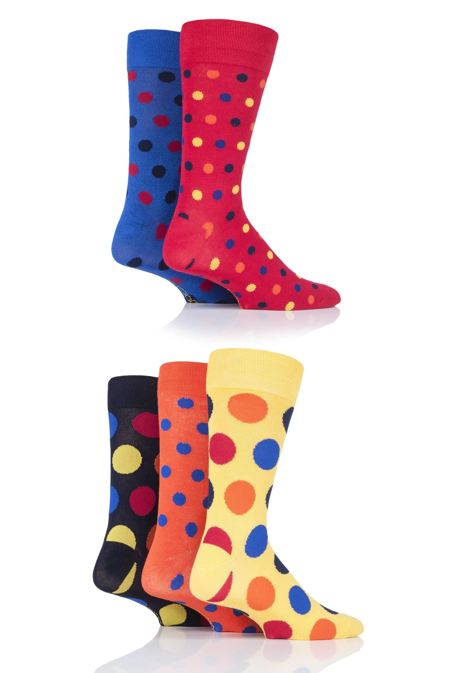 Sockshop Men's Polka Dot Classic Bright Patterned Bright Colourful Natural Bamboo Socks Various Designs For Everyday Wear Size 7-11 Pack Of 5 7-11