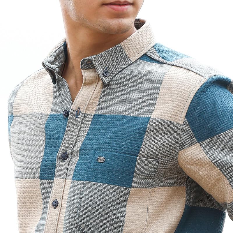 Image of CAHOOT Men's Shirt | Button-Down Collar /Long Sleeve Cuffed Sleeves /Button Closure | Checks Checks | Cotton Shirt for Casual Wear