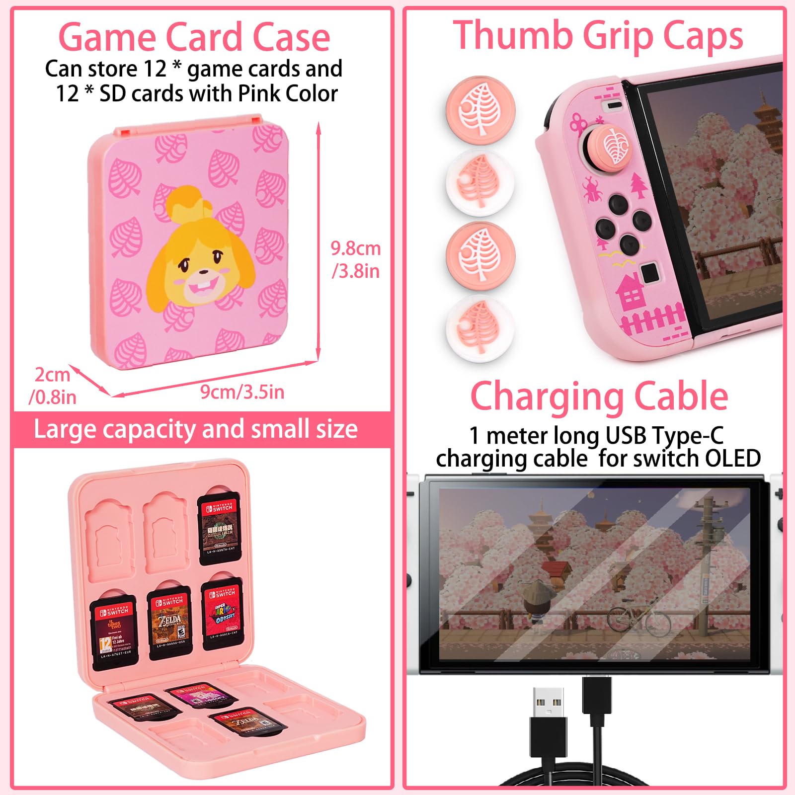 TIKOdirect Custodia da trasporto per Switch OLED, graziosa custodia da viaggio portatile con custodia protettiva, protezioni per lo schermo, supporto, custodia per carte da gioco e tappi per