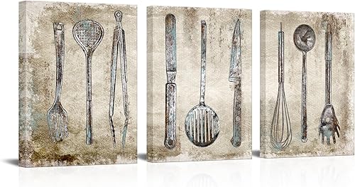 Kalormore Lienzo de cocina vintage, decoración rústica de pared de cocina (12 x 16 x 3 piezas)