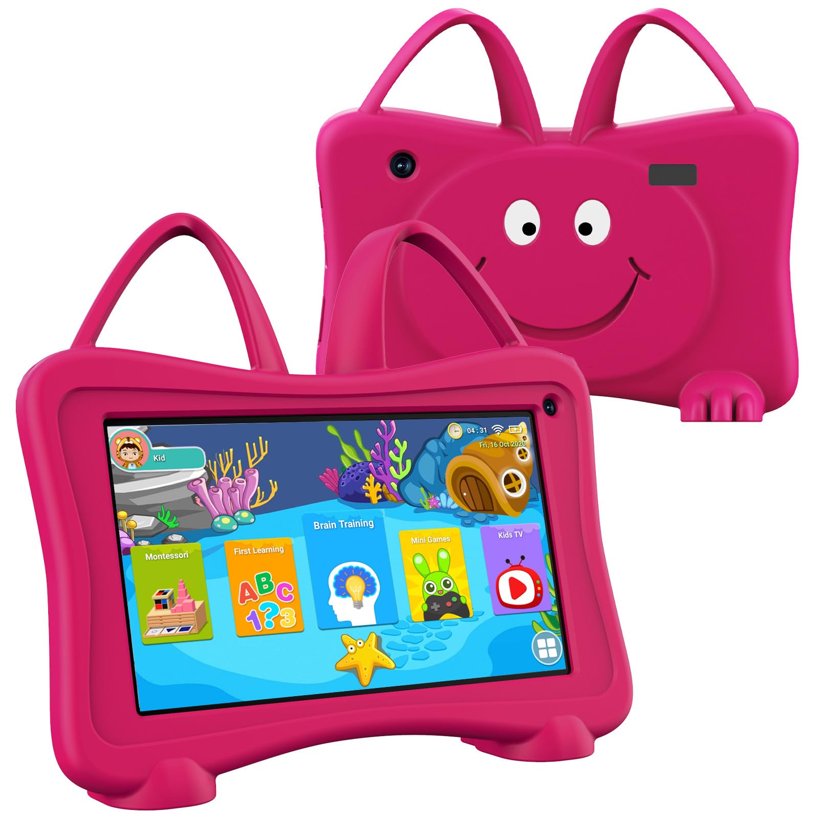 Tablette Enfants 7 Pouces Android éducative Enfant Applications Pré-Installé 32 GO ROM 64 GO Extension, Tablette pour Enfant avec Kid-Proof Étui WiFi Double caméra Contrôle Parental