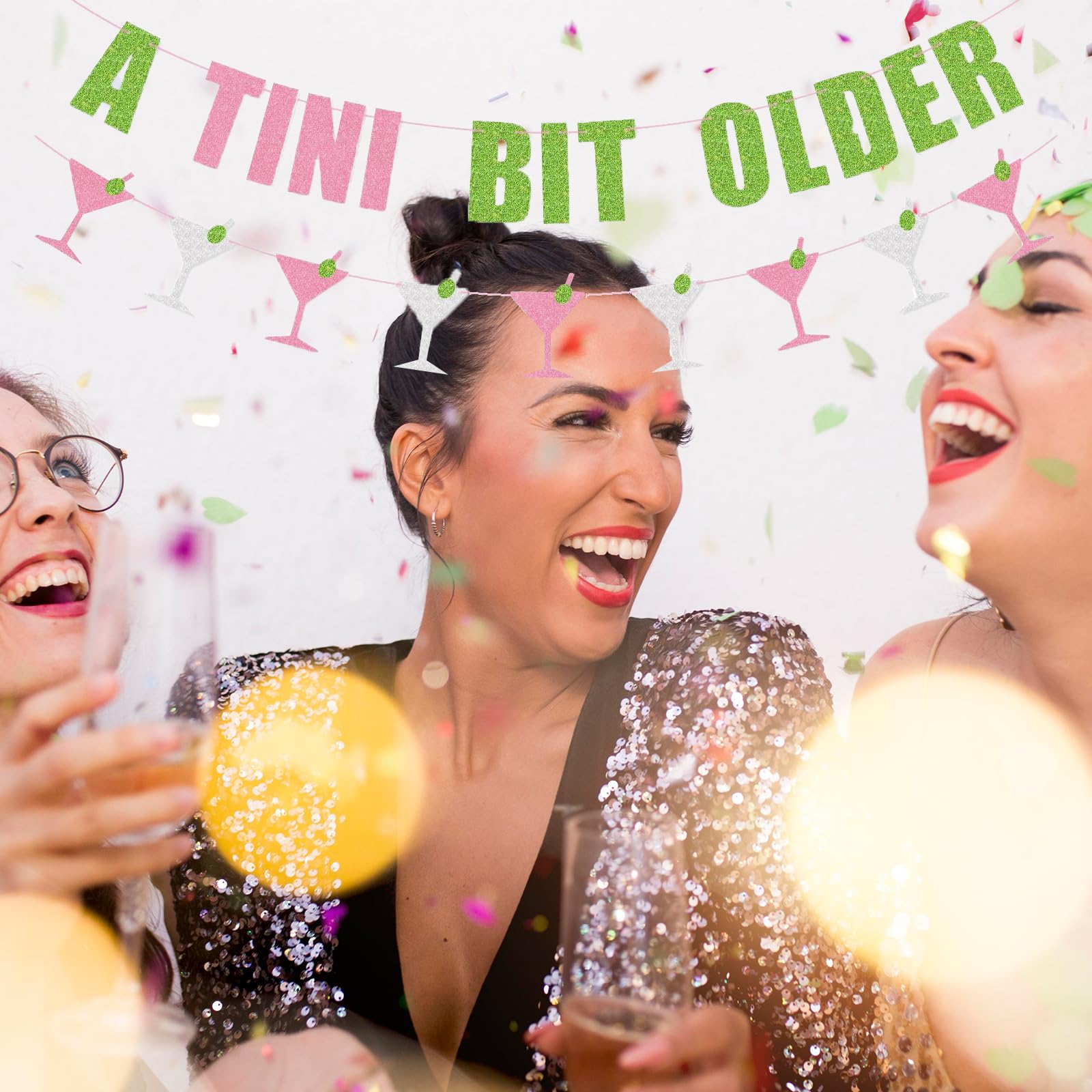 "A Tini Bit Older" Glitter Banner - Martini Themed Bachelorette & Birthday Party Decor, DIY Hanging