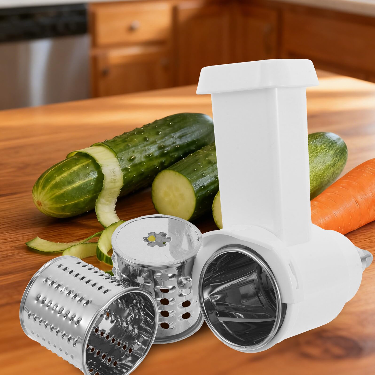 Gemüseschneidehilfe mit Raspel und Hobelaufsatz Kompatibel für Kitchenaid-küchenmaschinen aus Edelstahl Spülmaschinenfest für Obst und Gemüse