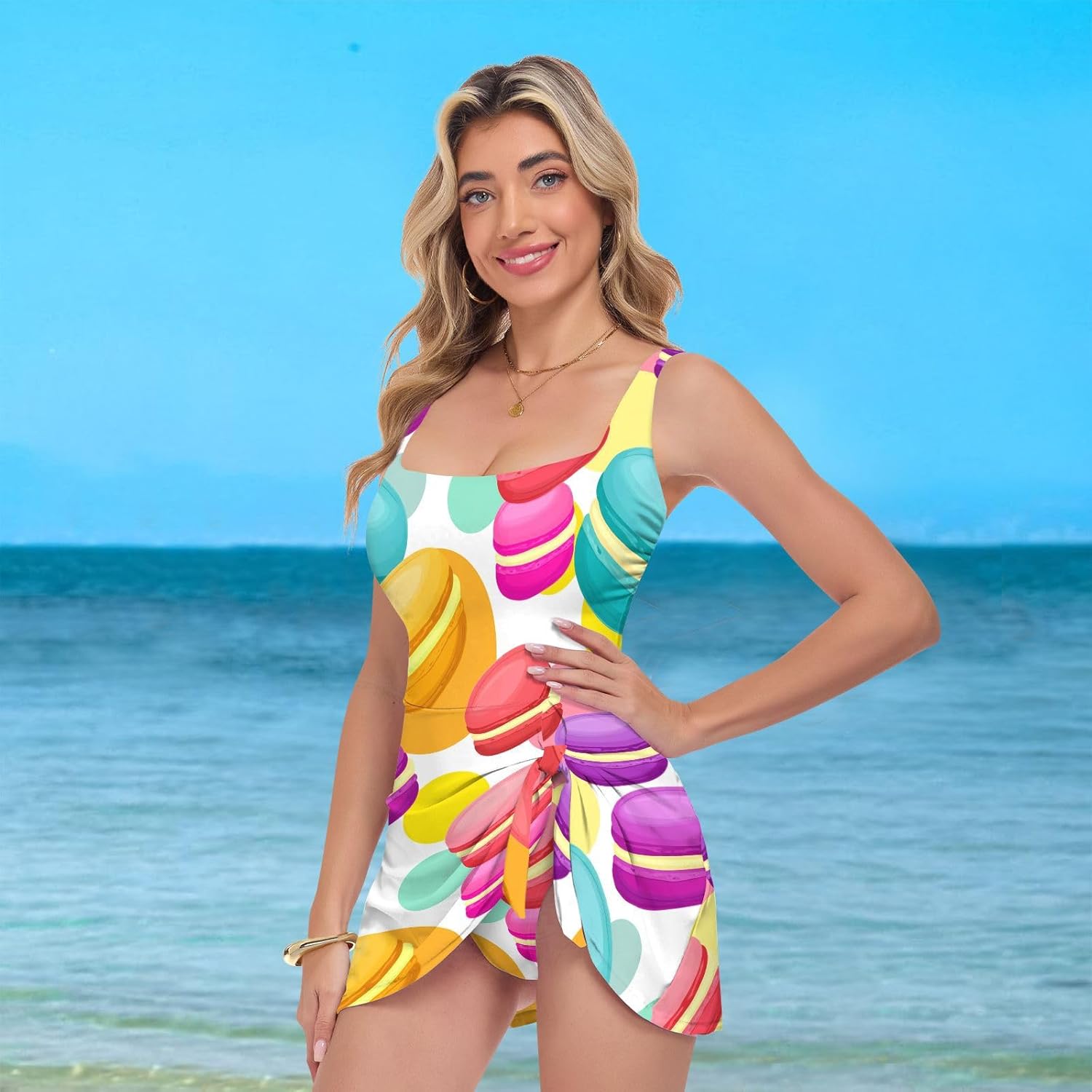Dessert Macaron Women's One Piece Swimsuits Tummy Control Bathing Suits S A2302186
