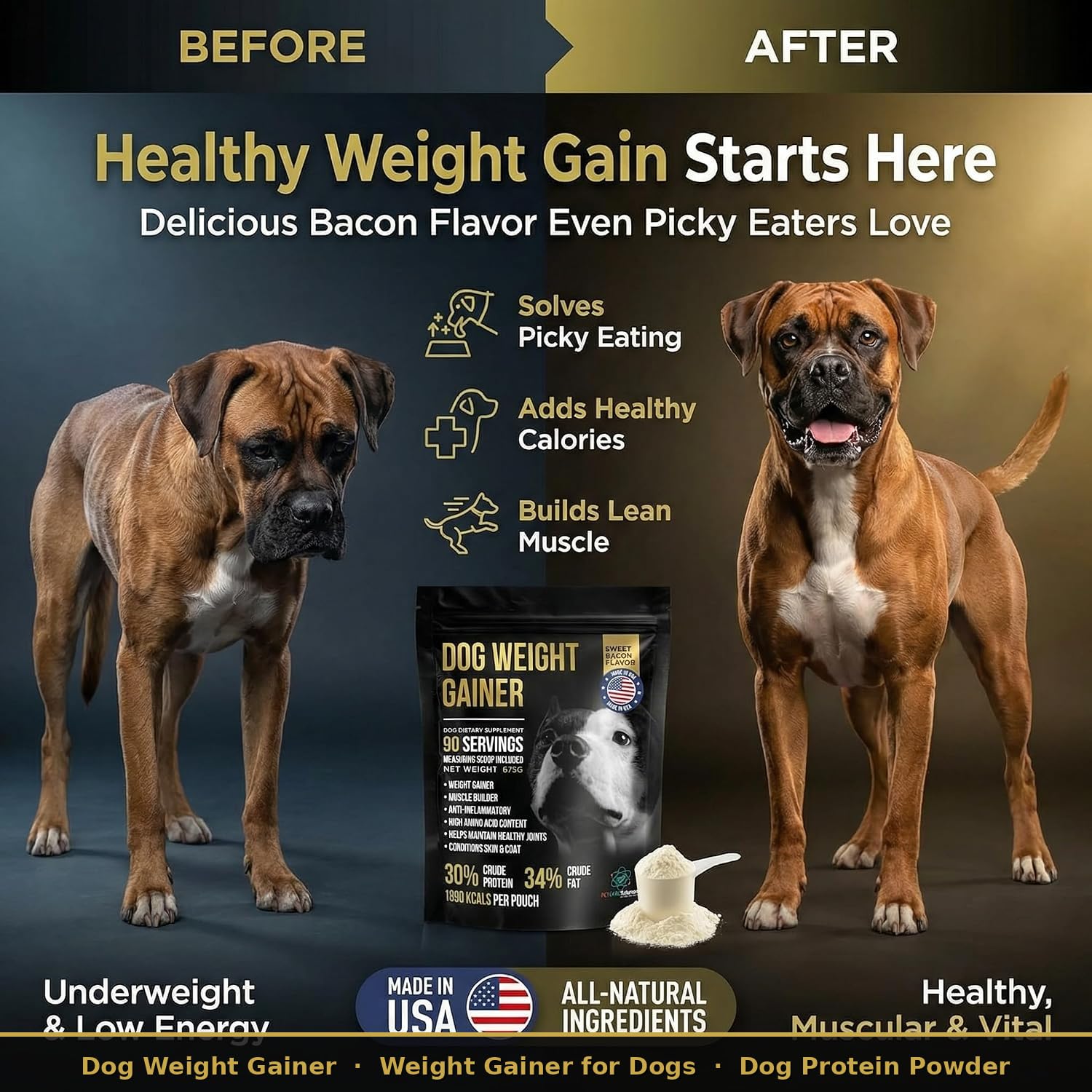 Dog Weight Gainer 90 Servings - High Calorie Supplement for Dogs - Weight Gain Supplements for Dogs - Dog Protein Powder & Muscle Builder - (1.5 lbs) Made in USA. — Amazon image 2