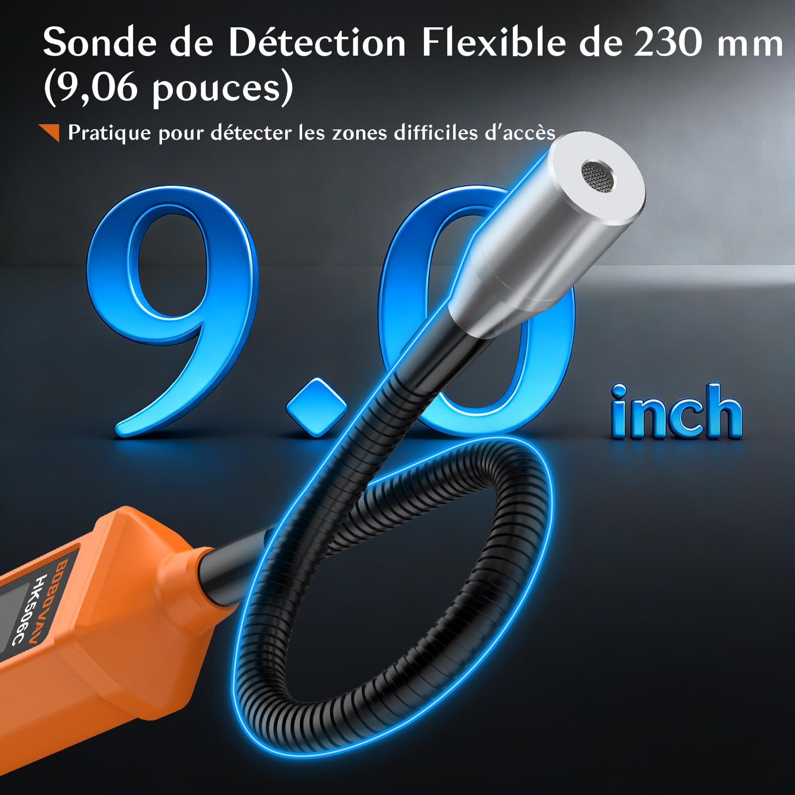 Détecteur de Gaz Naturel, avec Une Sonde Flexible de 8 Pouces,2 Niveaux de Sensibilité,Arrêt Automatique, Alarme Acoustique et Optique pour Méthane, Gaz Naturel, Propane (2 Piles Incluses)