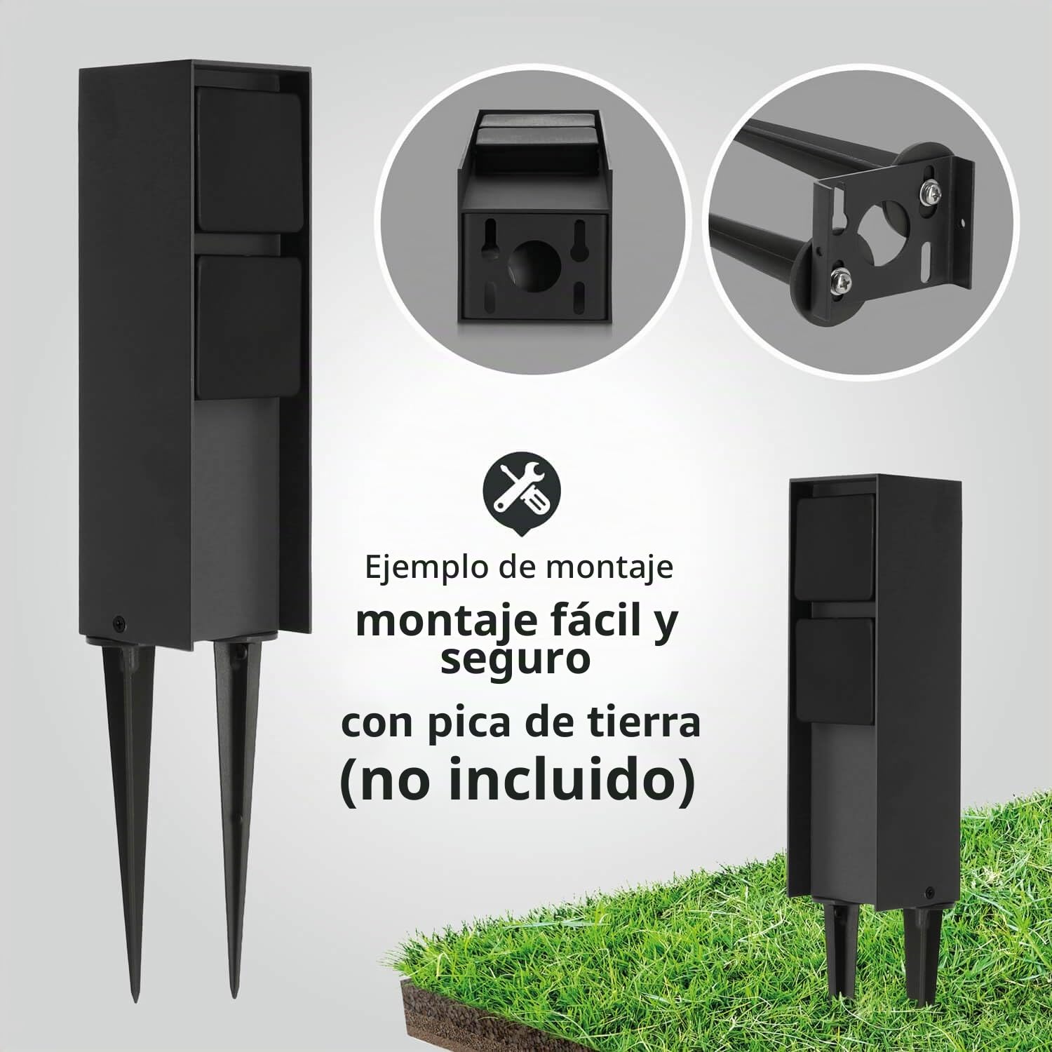 LED Universum - Enchufe exterior "ADAM", acero inoxidable, antracita, con tapas negras, 2 enchufes, máx. 3680 W, enchufe de jardín.