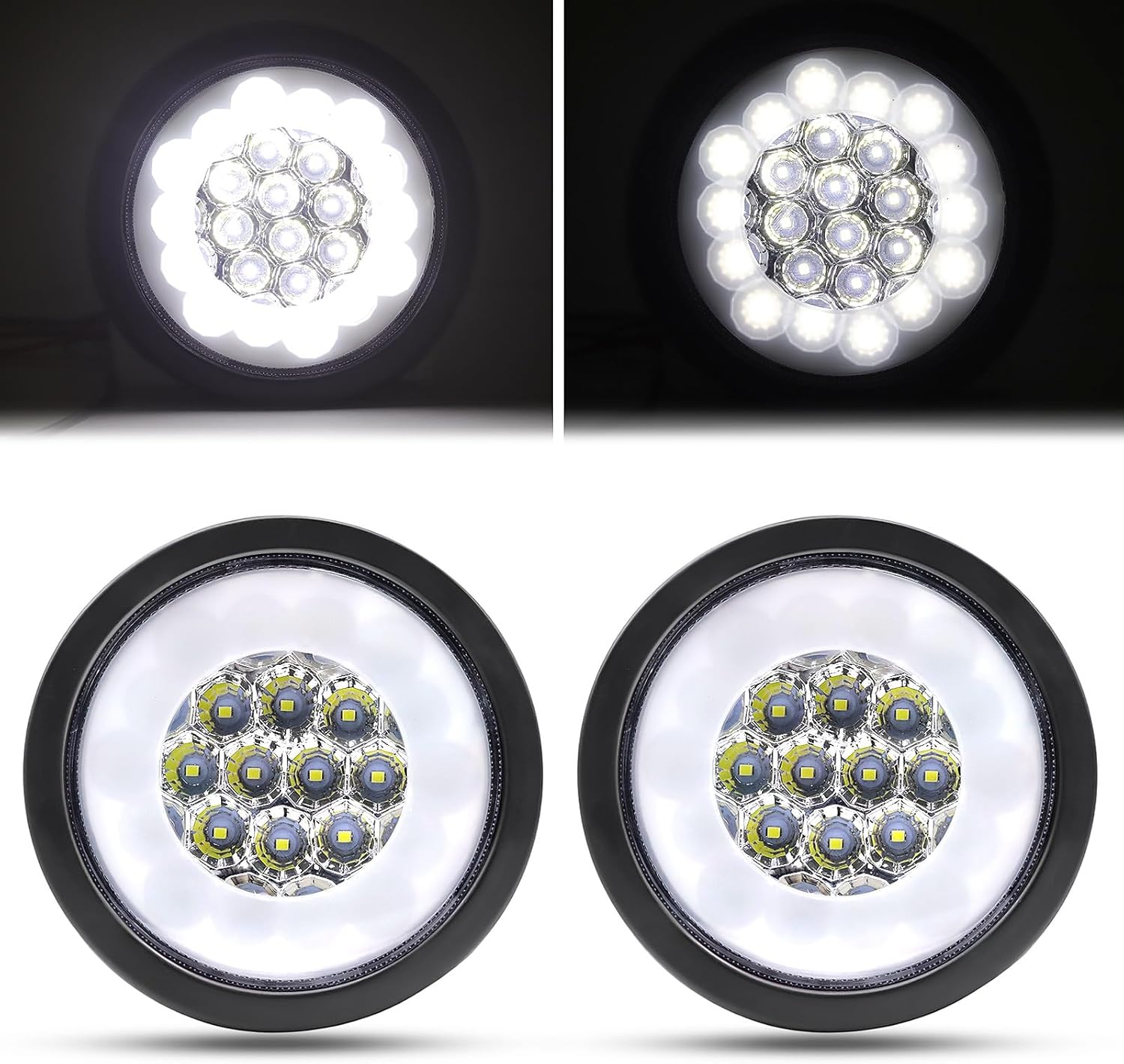 LED Trailer Lights Round Tail Lights Reverse Lamp w/Rubber Grommet Waterproof Universal for 12V 24V Truck RV Van Boat Tractor, White, 2PCS