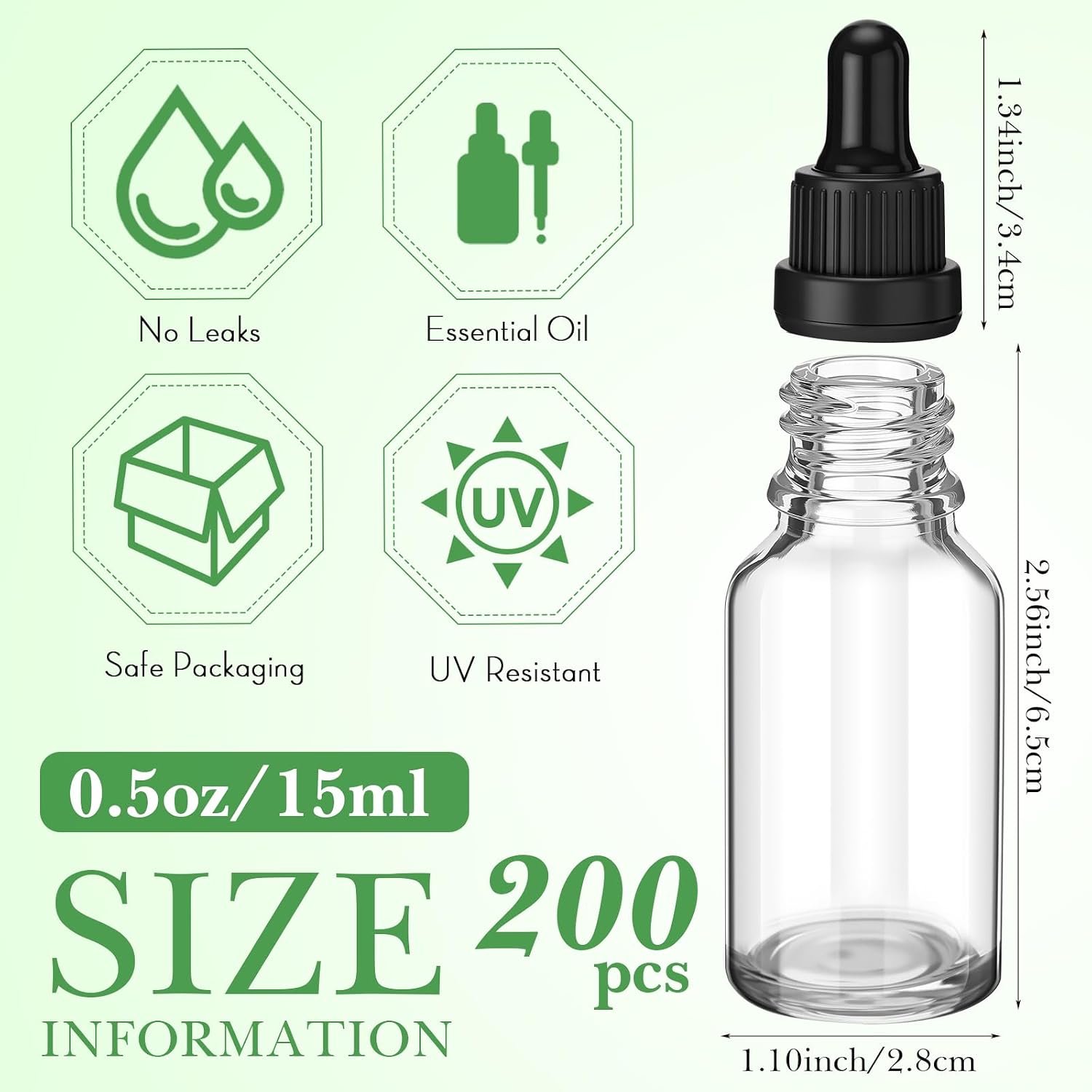 Tanlade 200 Pack 15ml Dark Dropper Bottles 1/2 oz Glass Dropper Bottles Brown Tincture with Eye for Essential Oils Liquids Perfumes Lab Chemicals and Travel(Clear)