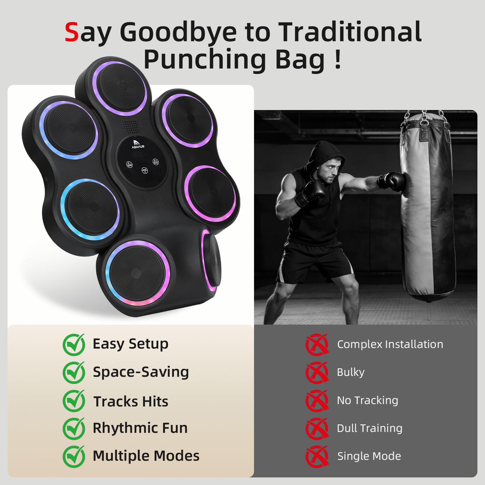 Abahub Music Boxing Machine for Adults & Kids, Home Fitness Equipment with Gloves, Wall Mounted Interactive Punching Target, Nice Gift Choice
