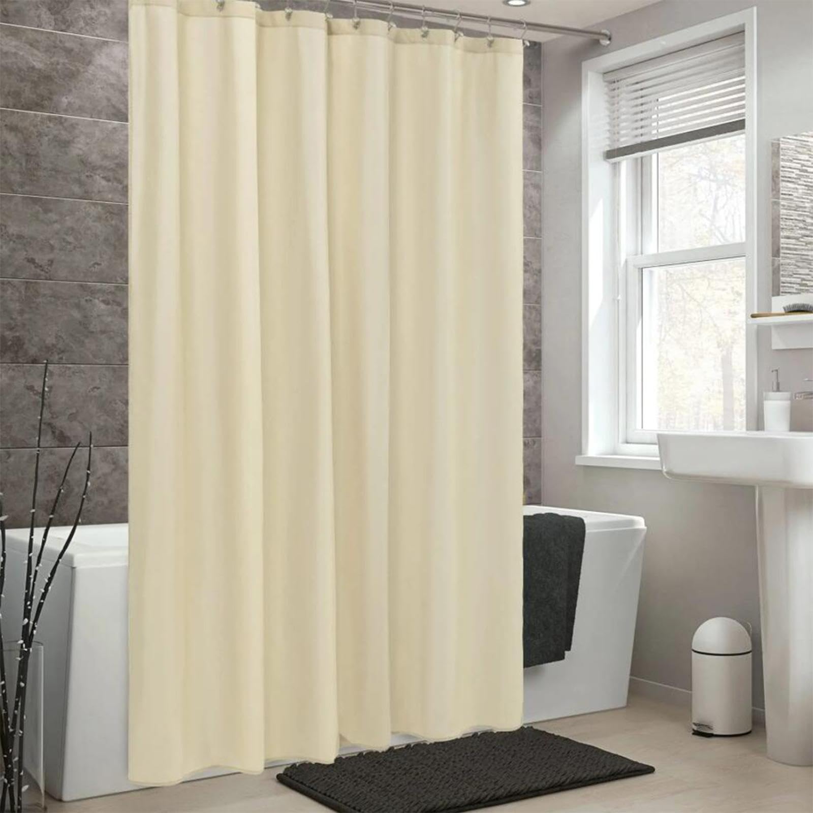 Duschvorhang 240x213cm/BxH Beige cremefarbener Stoff Plaid Vorhang Digitaldruck Polyester Dusche Anti-Schimmel & Wasserdicht & Waschbar Polyester Stoff Textil Shower Curtains waschbar, mit 12 Haken