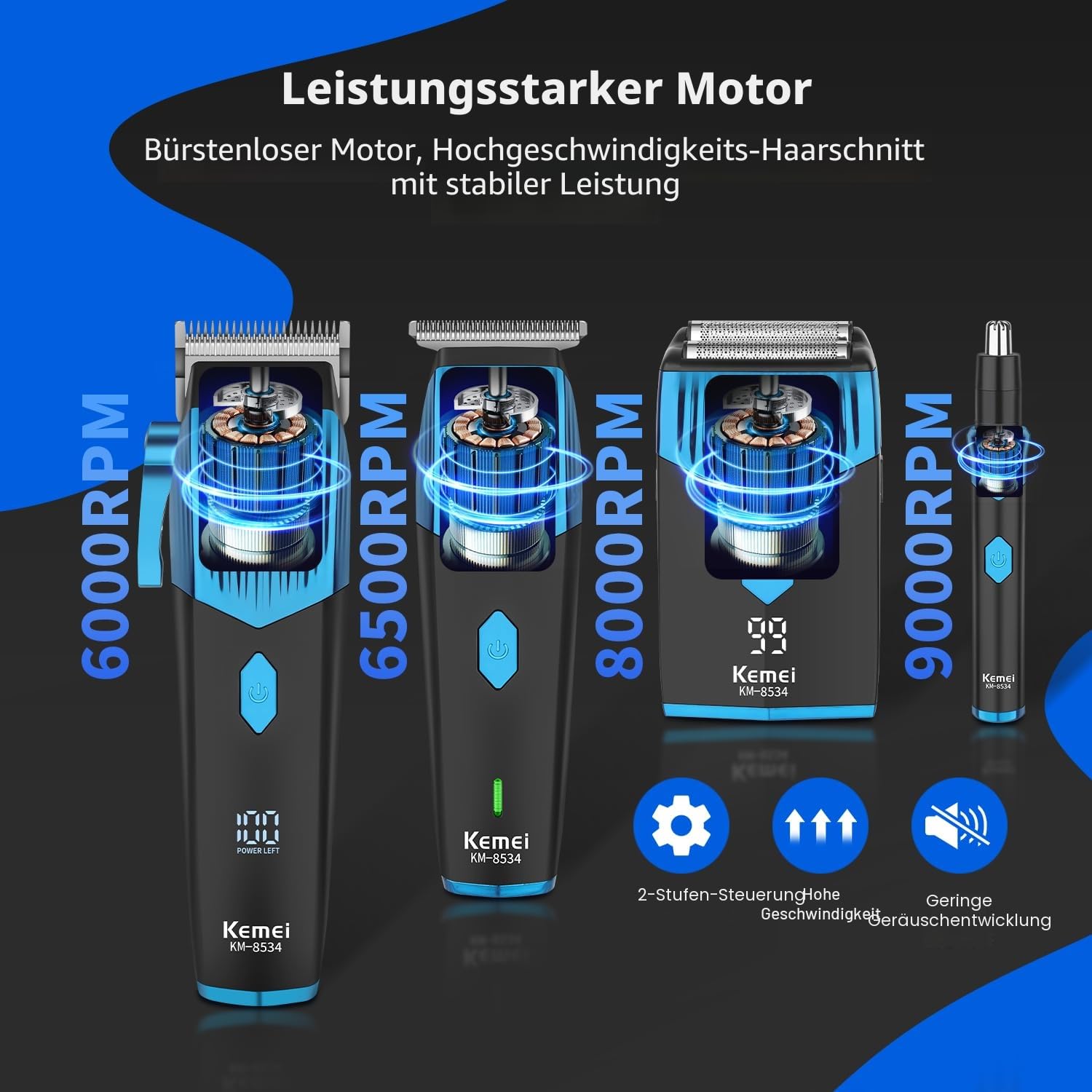 KEMEI 8534 Professionelle Haarschneidemaschinen Set für Männer, Elektrischer Haarschneidemaschine Folienrasierer Bart Nase Ohr Trimmer Grooming Kit, schnurlose Barber Clippers Haarschneide-Set