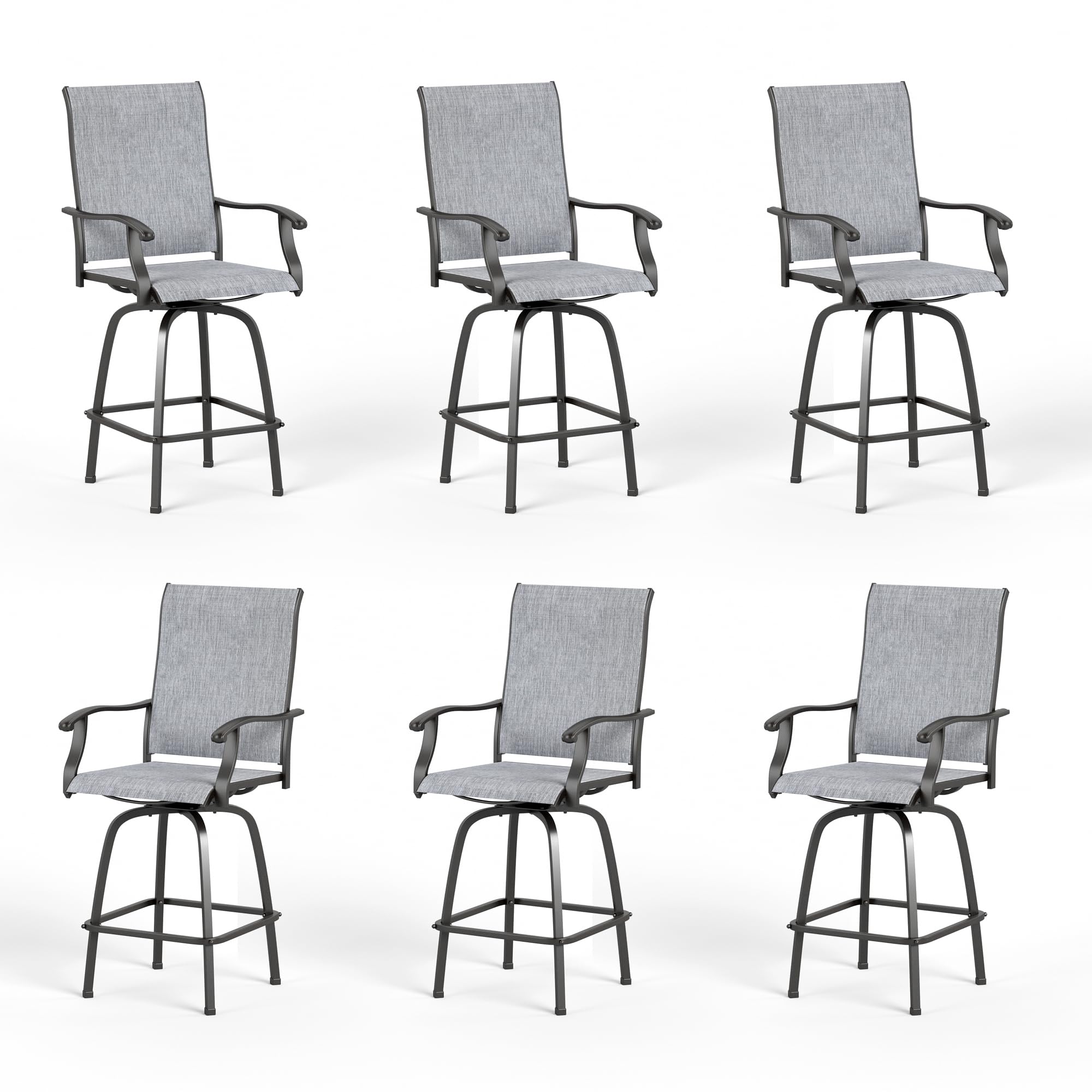 PHI VILLA Outdoor Swivel Bar Stools Set of 6,Patio Tall Chairs