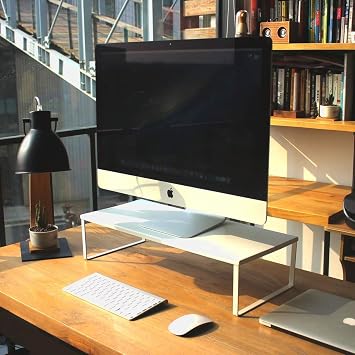 NEXSTAND Basics Metal Computer Monitor Stand/Riser Desk Shelf for Screens Up to 5.8", Ivory White 24.4"Lx10.25"Wx5.8"H