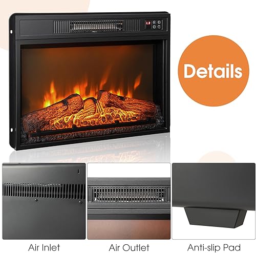 Miniatura 8 de GOFLAME Inserto de chimenea eléctrica de 23 pulgadas, calentador de chimenea empotrado de 1400 W con control remoto, termostato, brillo de 3 llamas,