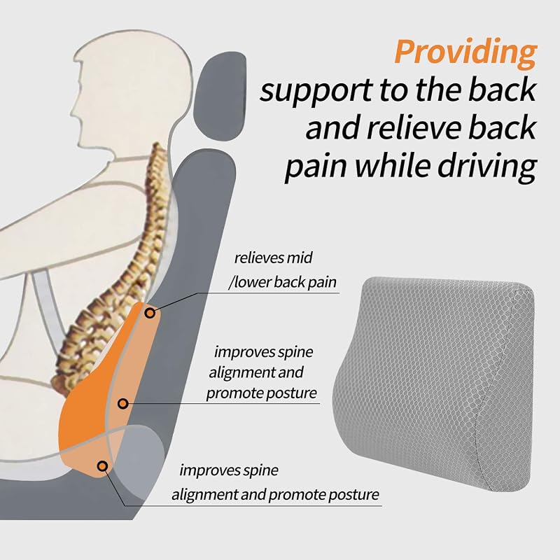 Livtribe Memóriahabos Deréktámasz Párna - Ergonomikus Háttámasz Autóüléshez, Irodai Székhez, Kerekesszékhez, Légáteresztő Huzattal, Szürke