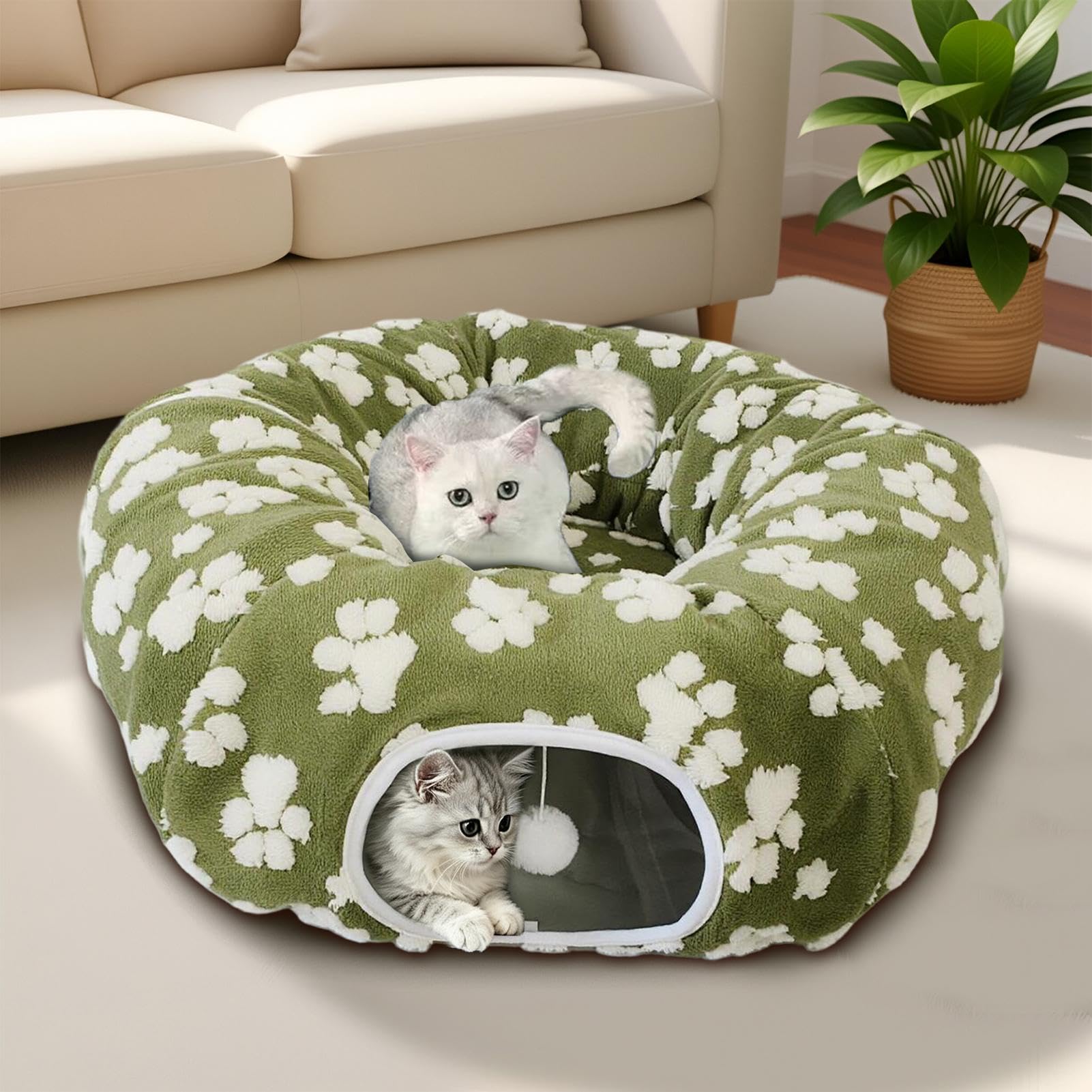 Donut Katzenbett Mit Spielball Plüsch Warm Faltbar Kippschutz Spiel