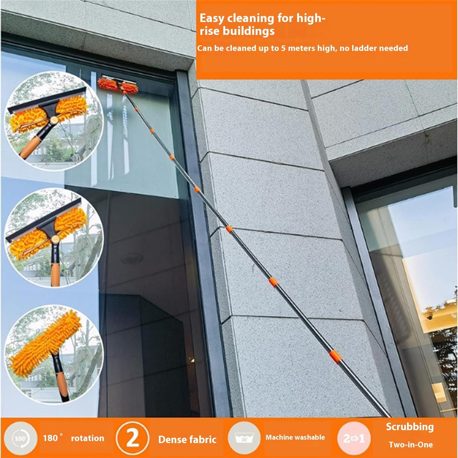 Genérico Kit de Plumero Telescópico de 6 m con Palo Extensible Ajustable (1,5–4,9 m), Cepillo de Limpieza Telescópico y Cabezal de Microfibra para Techos, Ventanas y Telarañas