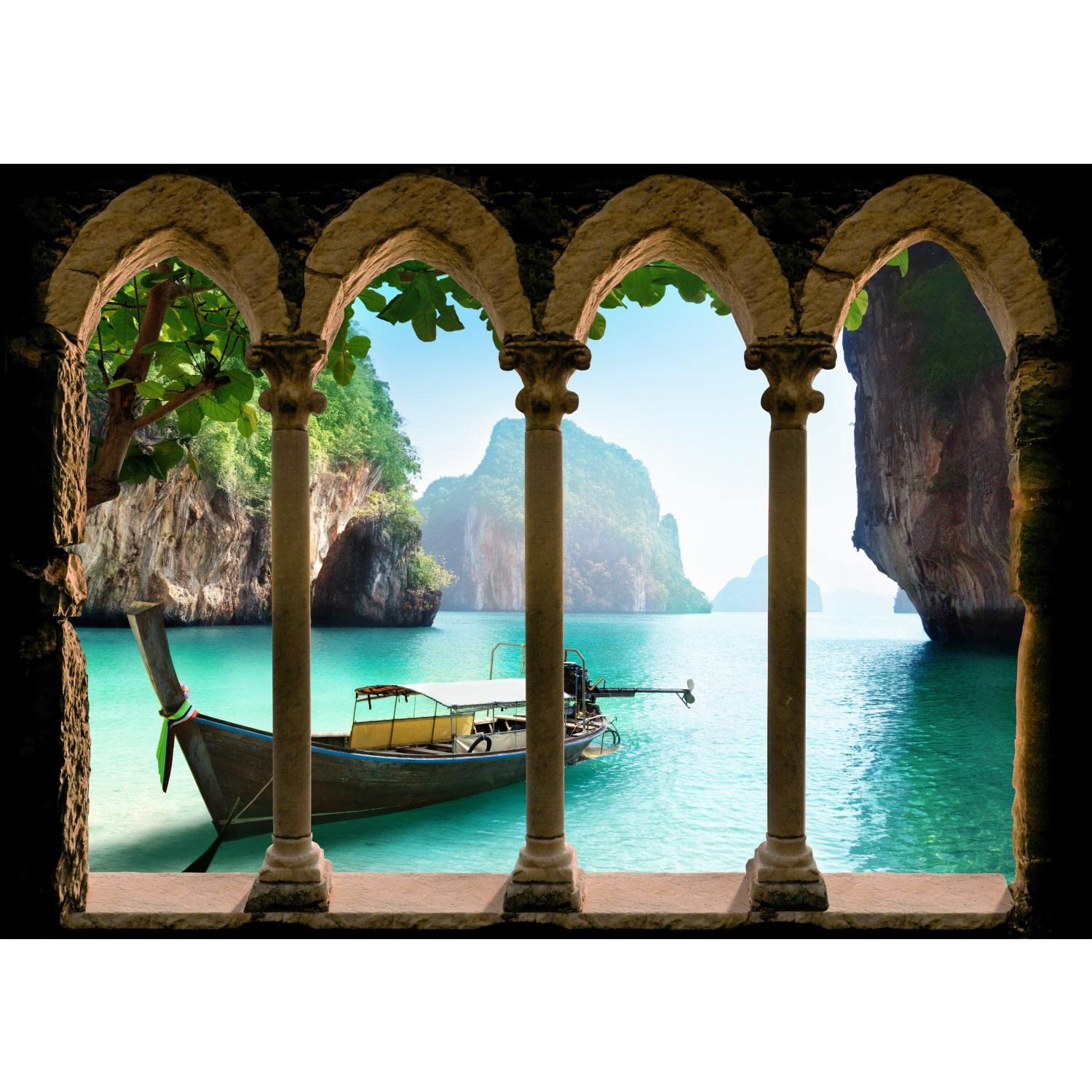 Runa Art Photo Wallpaper Sea Mountains 352 x 250 cm Non-Woven Wall Art XXL Moderne Living Room Bedroom Bridal Green 9069011a