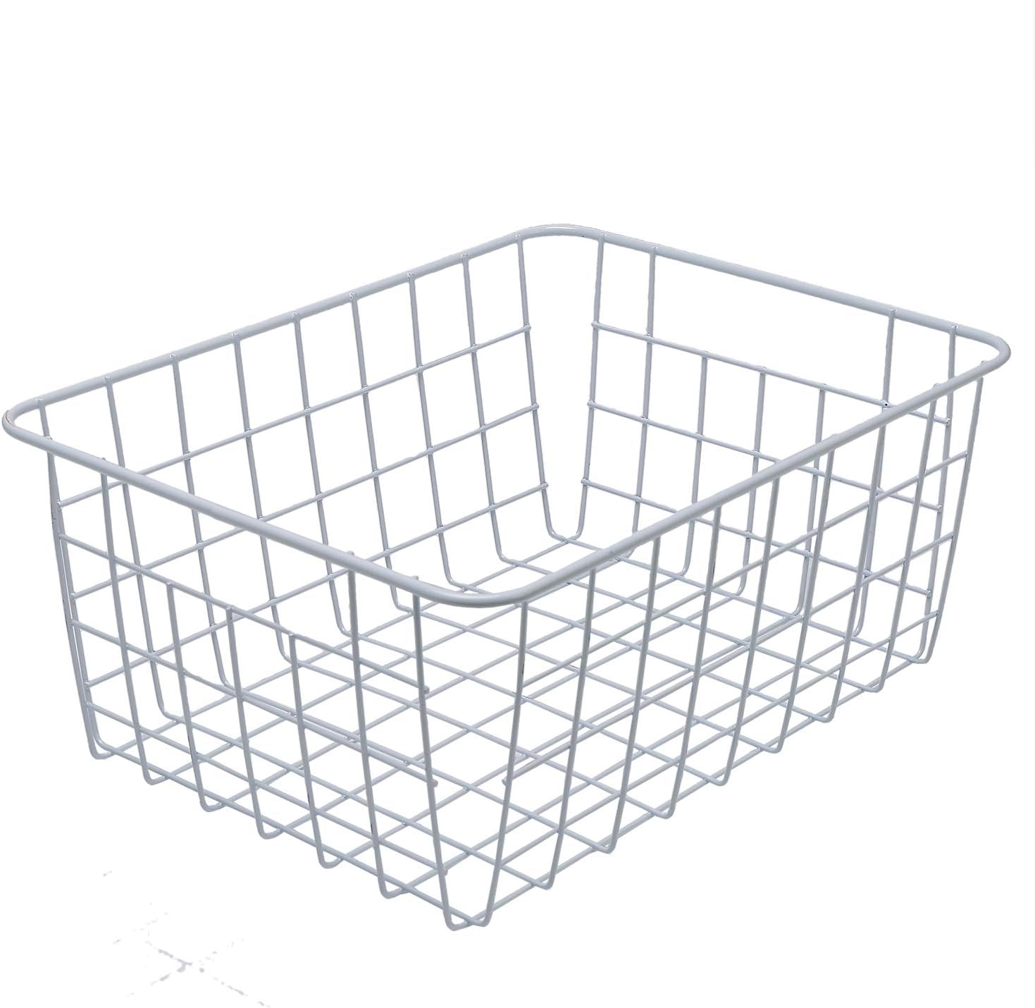 Mesh Kitchen Shelves Storage Organizer Bin Basket with Handles (White)