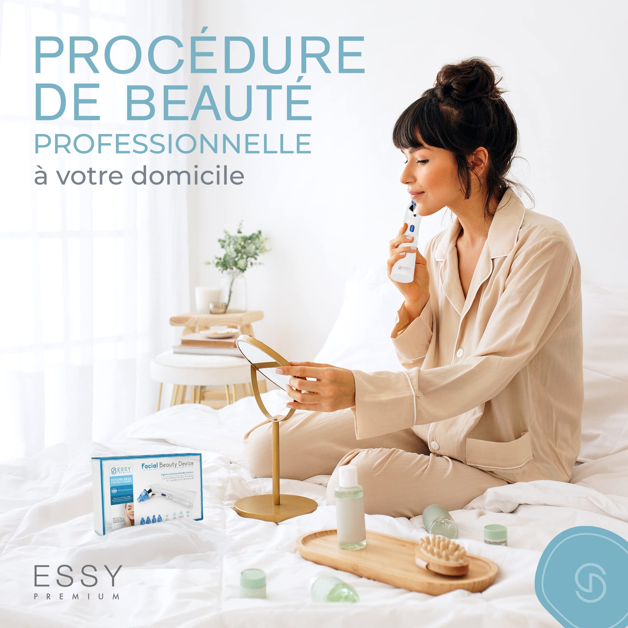 Essy Point Noir Appareil Tire-Comédon pour Aspiration des Points (Bleu) | Aspiration Profonde des Pores, Rechargeable, 4 Embouts d'aspiration, Convient à Tous types de Peau