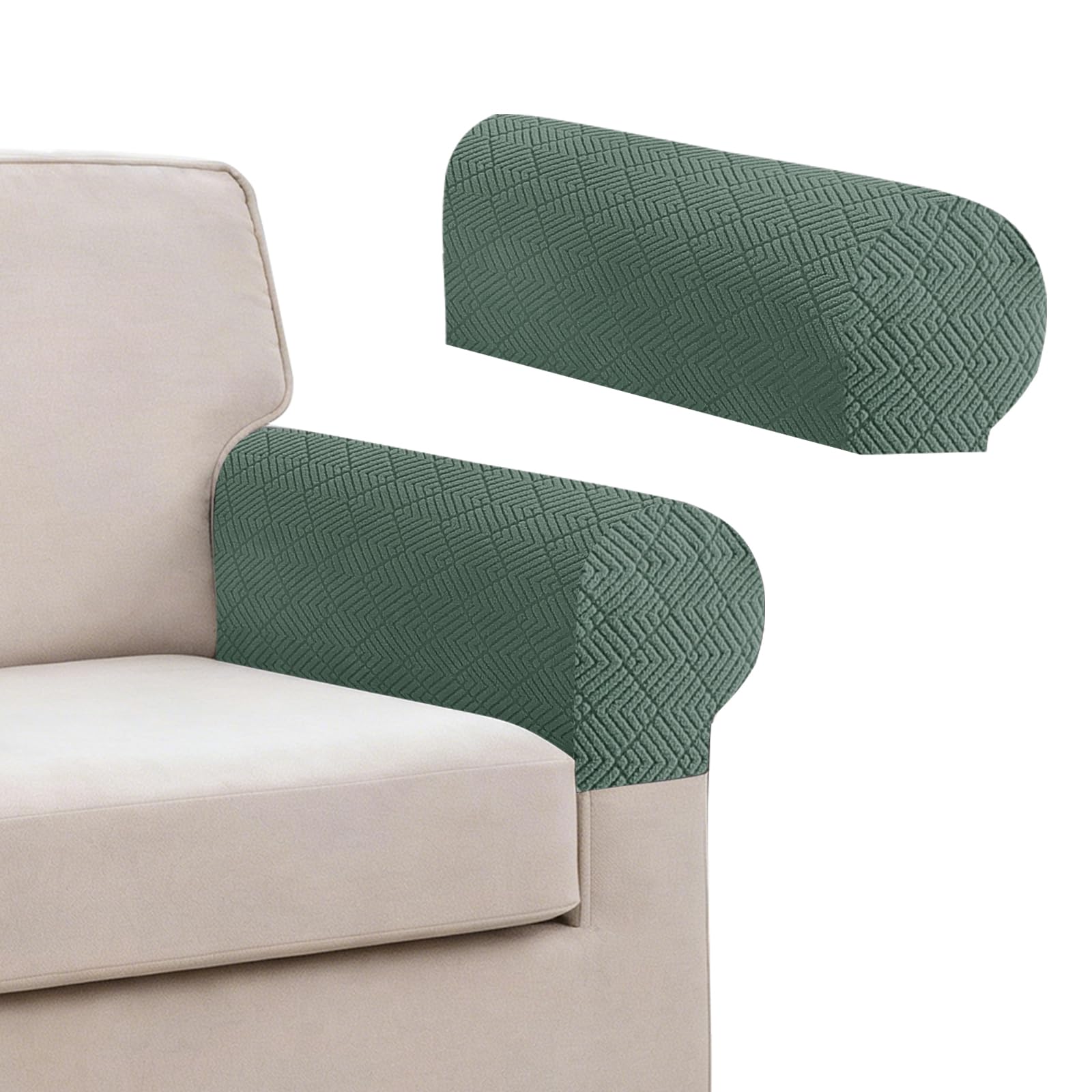 MAXIJIN Elastic Armrest Covers, Universal Sofa Seat Covers, Couch Seat Slipcover Protector Replacement for Individual Cushion with Elastic Bottom (Pea Green, 2 Armrest Cover)