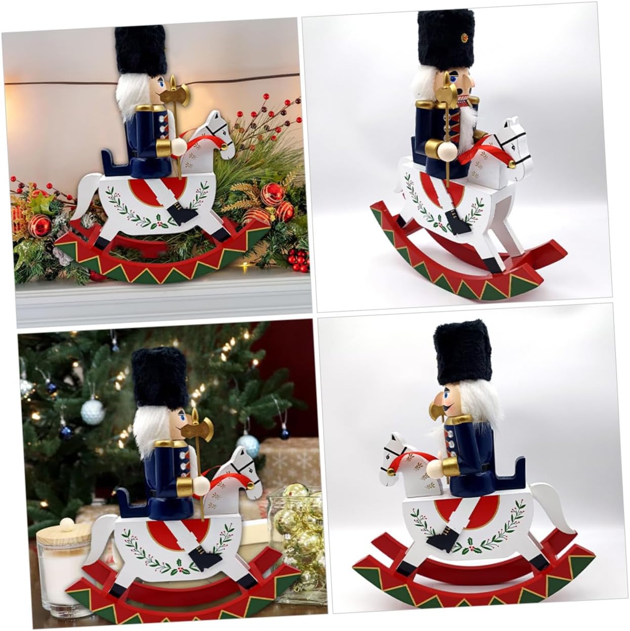 Healifty Christmas Nutcracker Wooden Horse Figurine Large Traditional Nutcracker Desk Ornament Decorative Soldier Tabletop Centerpiece for Holiday Home Party