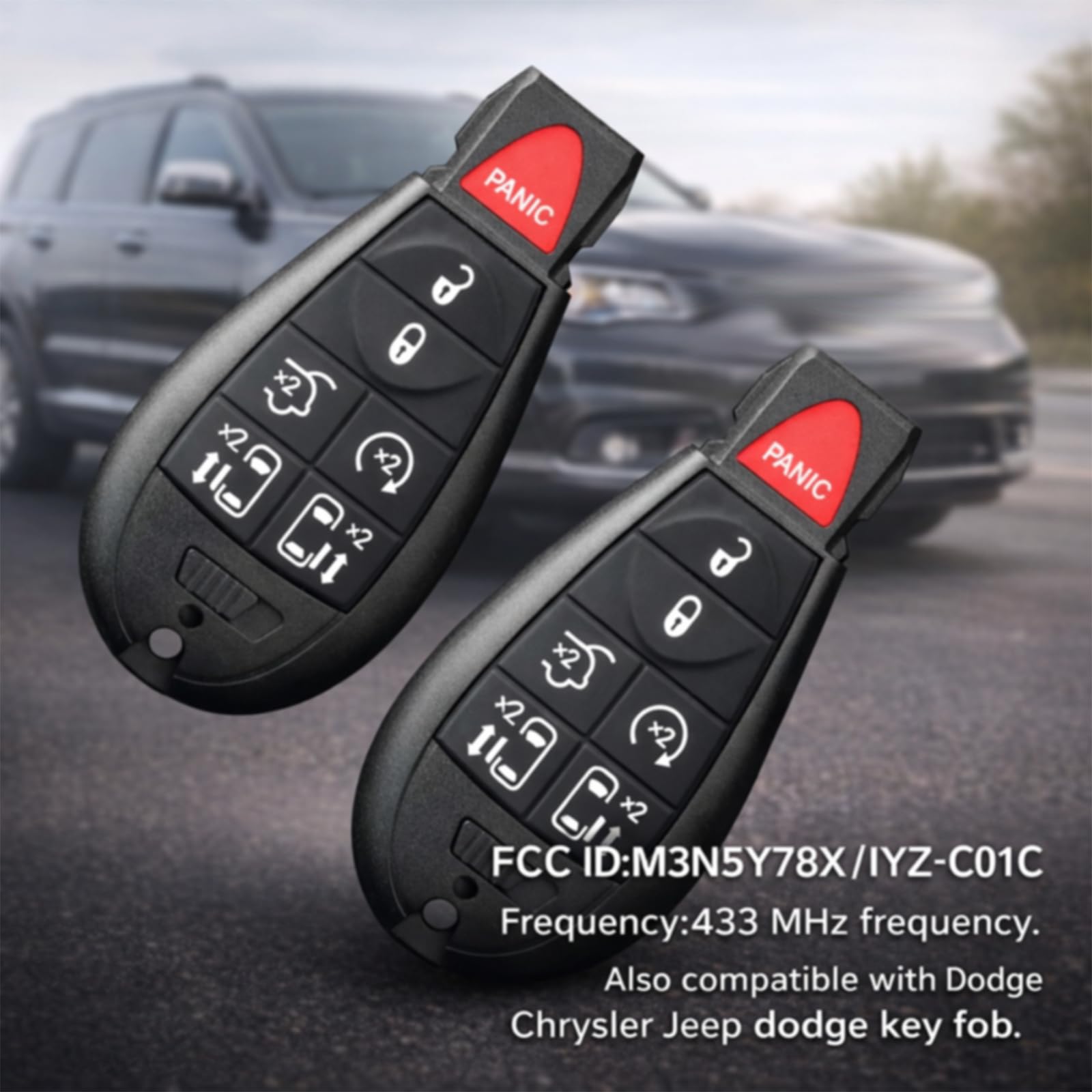 2-Pack Key Fob Replacement for Dodge Grand Caravan & Dodge Caravan 2008-2020, Chrysler Town and Country 2008-2016, FCC ID M3N5WY783X, 7 Button Remote, Pre-Tested with Uncut Key — view 6