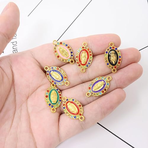 Miniatura 3 de Honbay 24 dijes esmaltados de la Virgen María, diamantes de imitación religiosos para aretes, pulseras, collares, joyería (6 colores), aleación