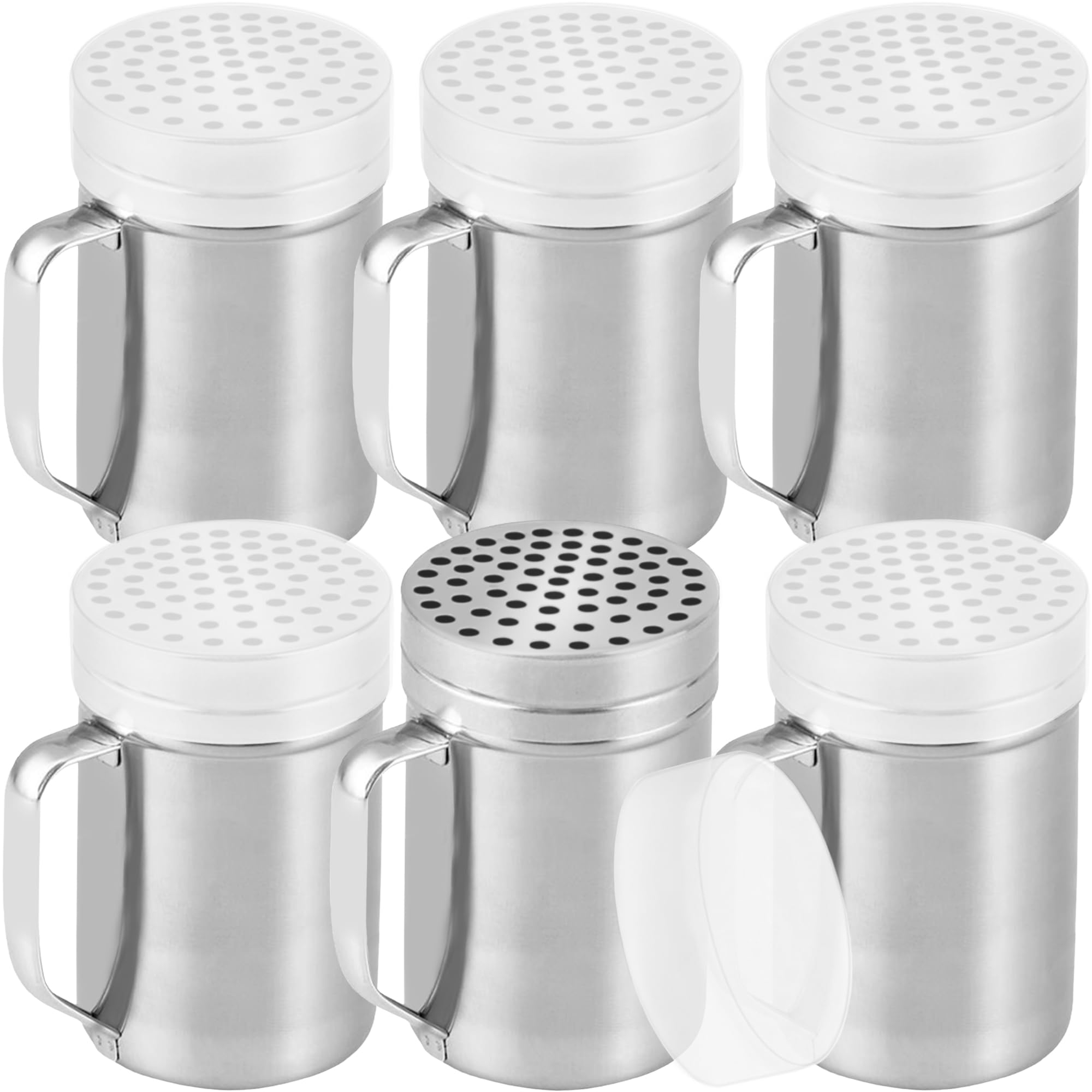 CUSINIUM 14oz Metal Parmesan Cheese Shakers with Large Holes - With Handle - Chili Flakes Dispensers - Pizza Shakers - Pack of 6 | Style: Coarse