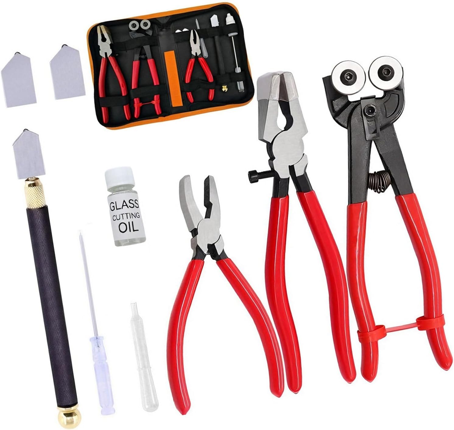 ガラスクラフトツールセット 10個 高耐久プライヤー レザーストレージ タイルの正確な切断作業に適しています オイルフィードガラスカ
