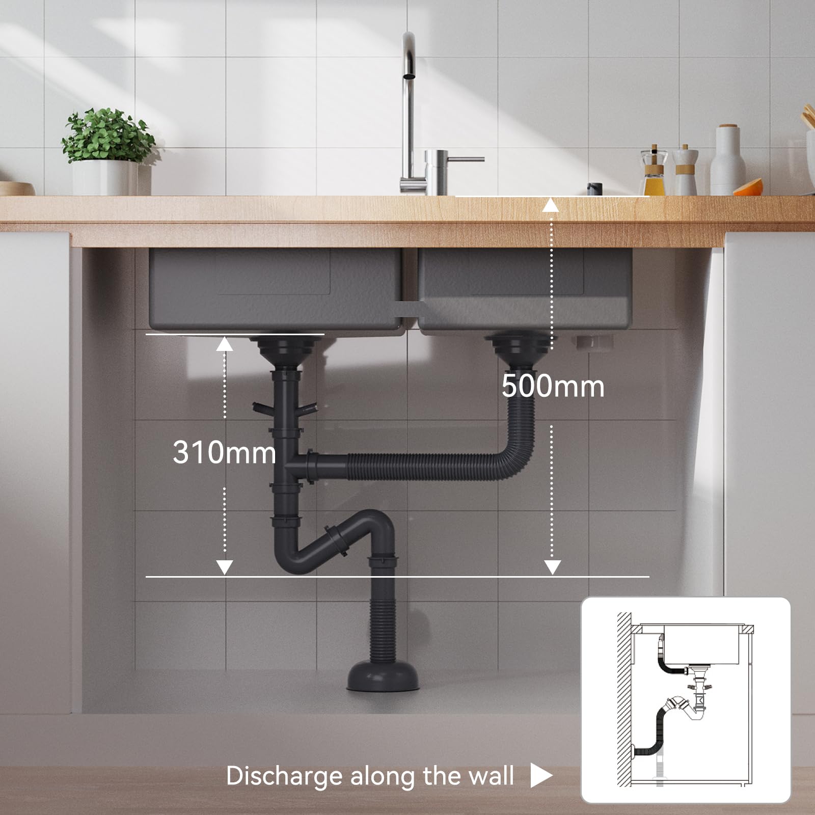 CECIPA Lavello Cucina 2 Vasche in Acciaio Inox - 75x45 cm, Lavabo Cucina Include Dispenser Sapone, Sifone e Gruppo di Scarico