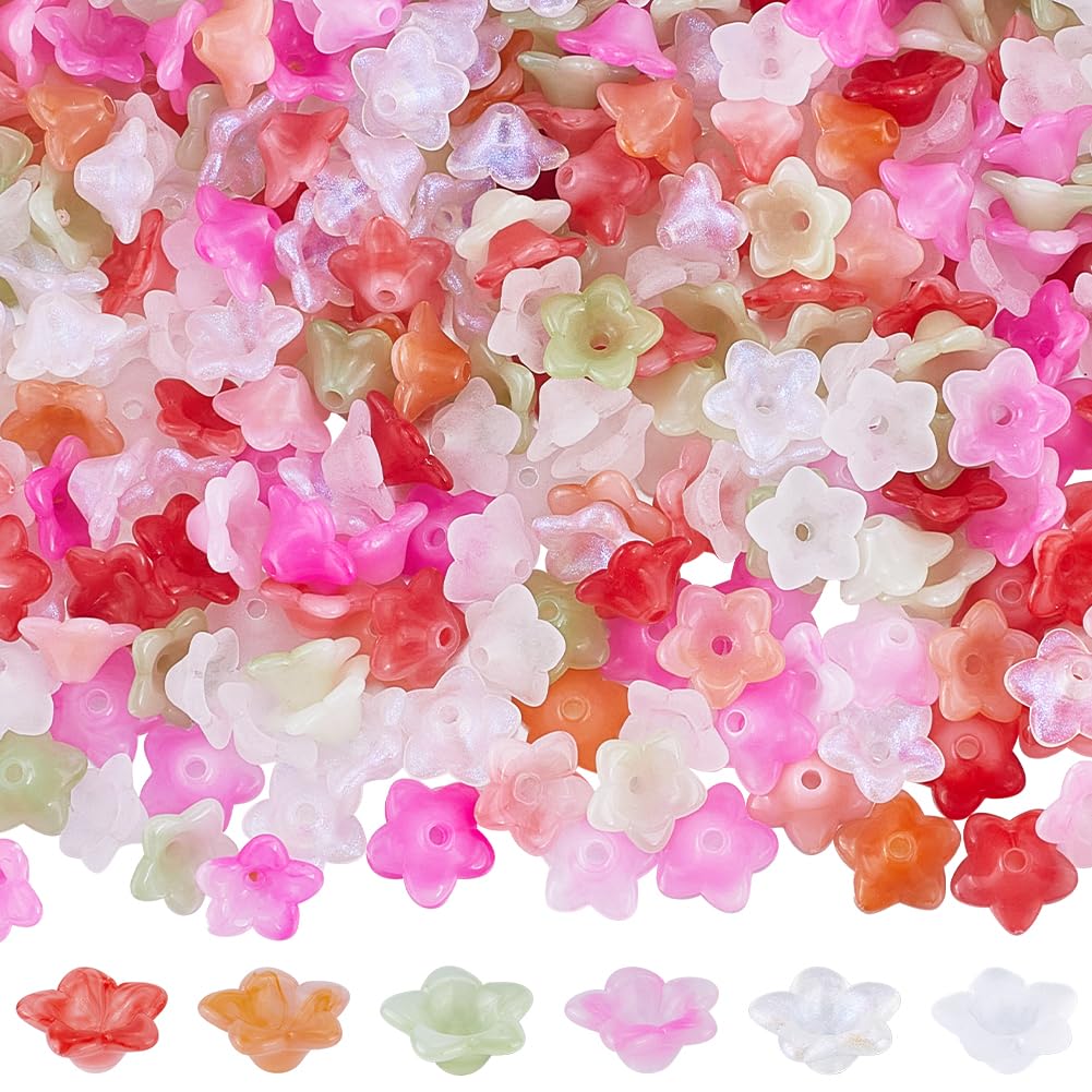 Perles en acrylique transparentes pour bijoux : lot de 360 clochettes trompettes 6 couleurs