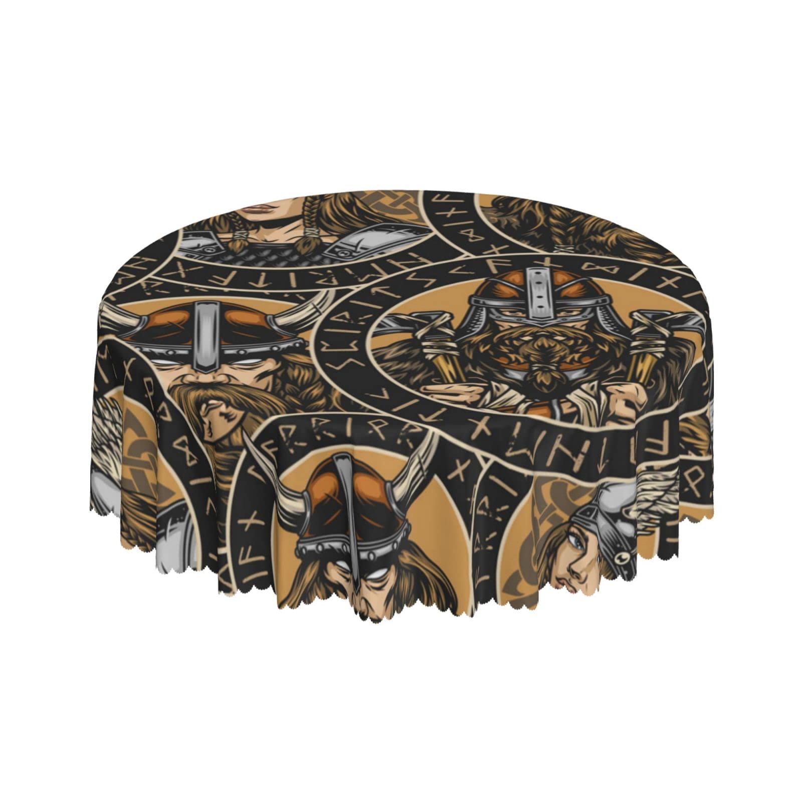 Lsjuee Viking Warrior Tribe Symbol Round Tablecloth 60 Inch Printed Washable Tablecloth for Dining Party Holiday Fall Home Decorative