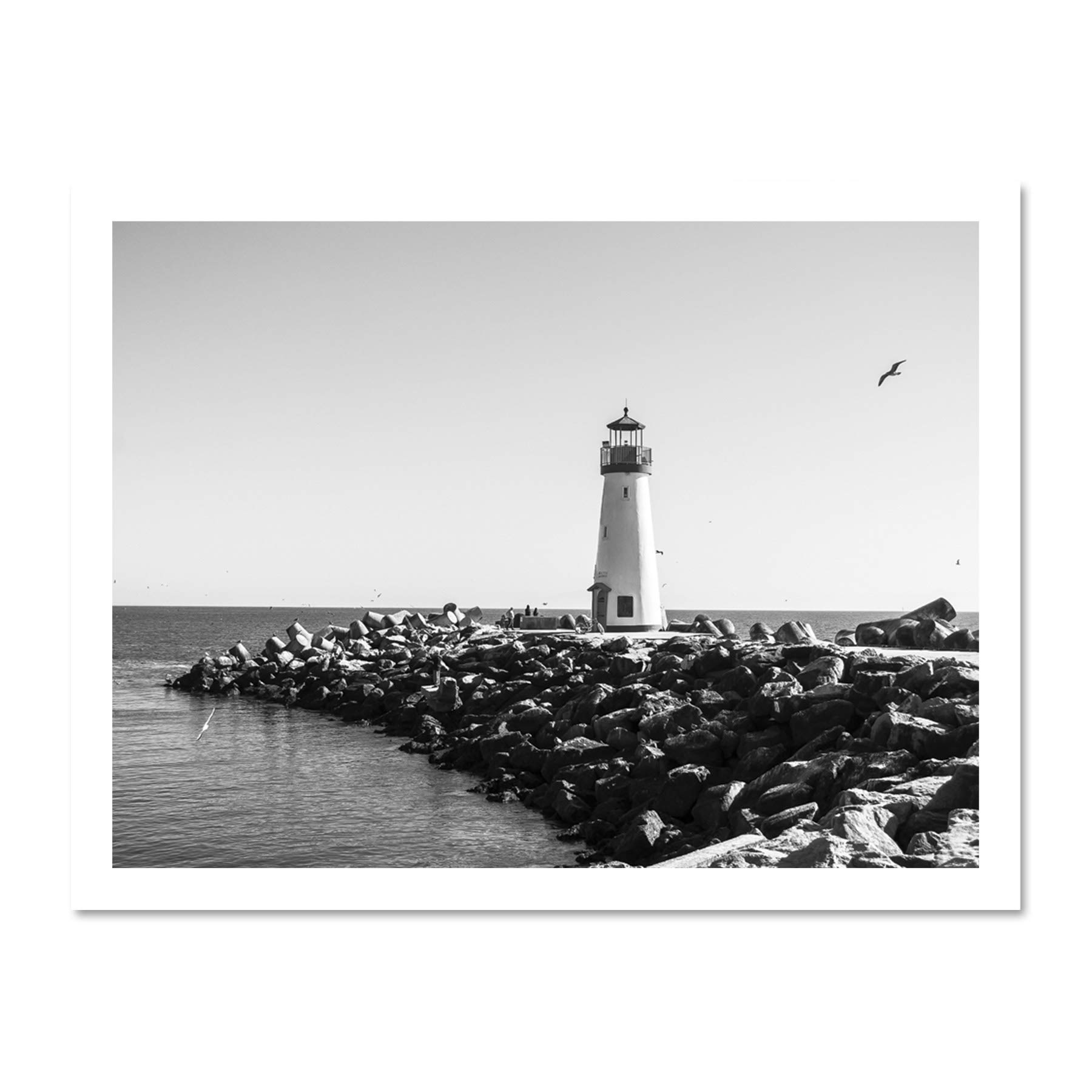 Lighthouse Rocks Ocean BW Living Room Home Large Framed Art Print Poster Wall Decor 18x24 inch
