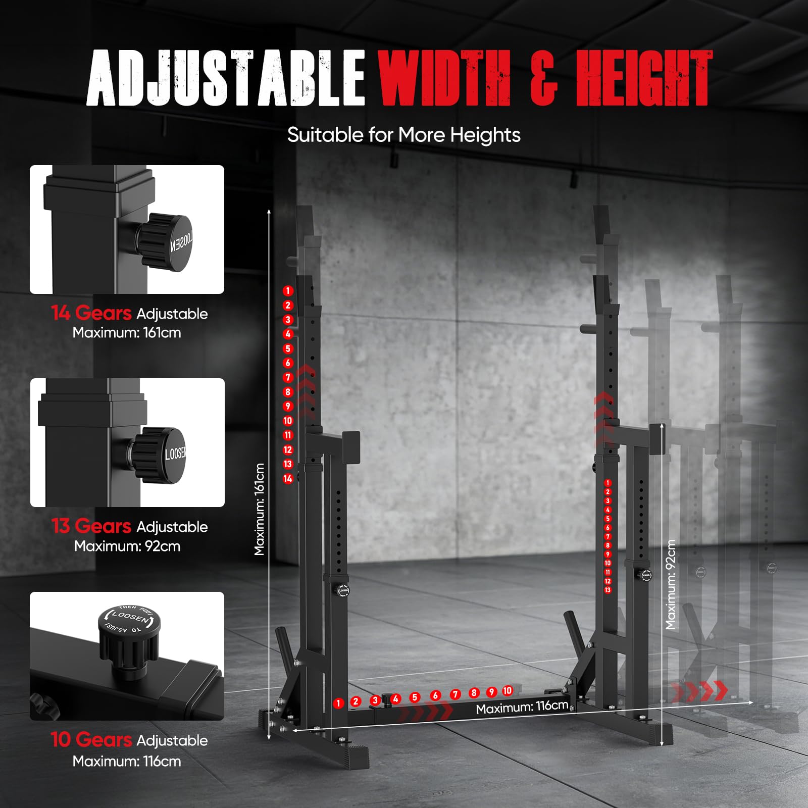 Squat Rack Hantelständer, Multi-Funktionales Langhantelständer, Höhenverstellbare Doppelte Langhantelablage mit Push up, Trainingsgerät für zu Hause, Multifunktionsbank. bis 400 KG