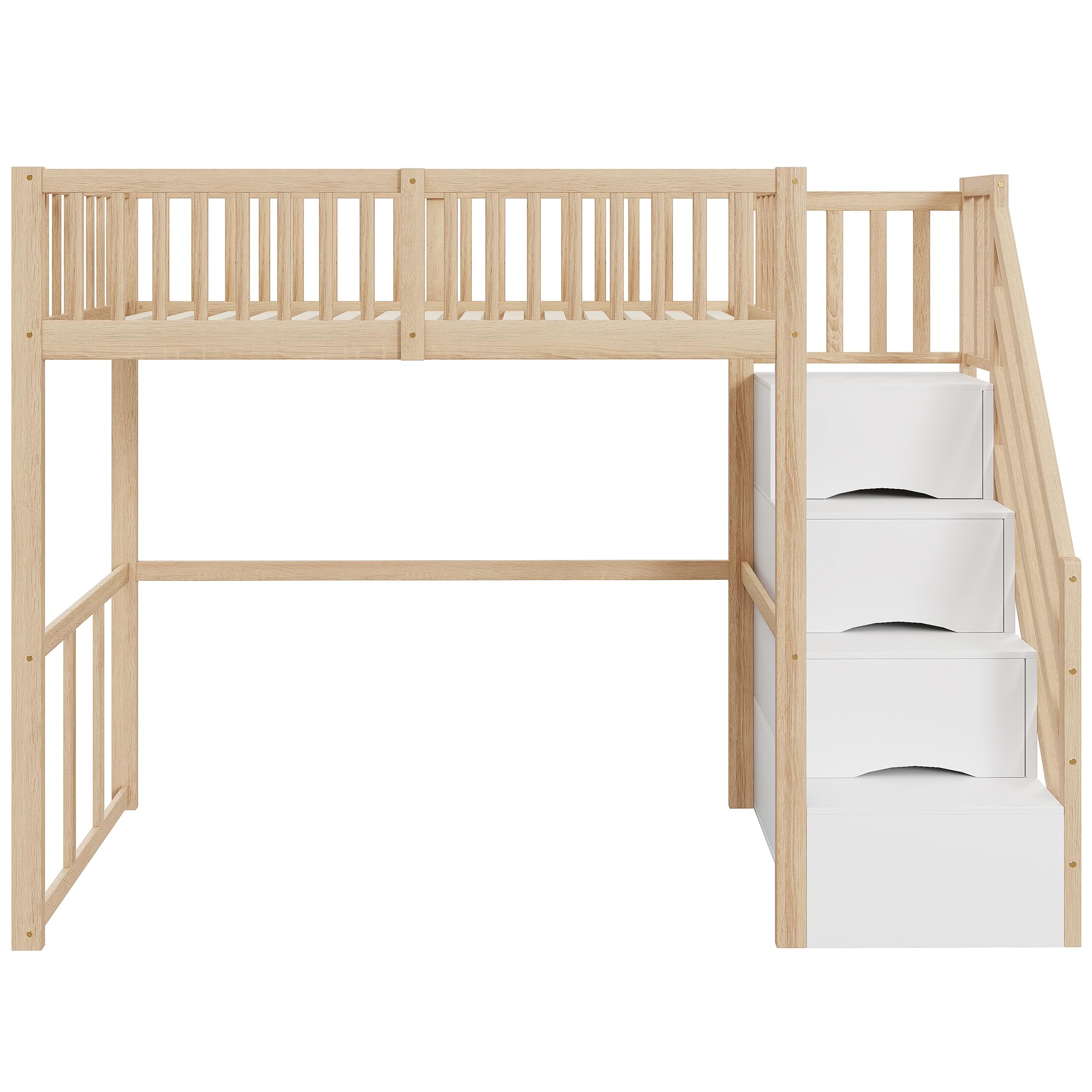 Letto a soppalco per bambini, 90 x 200 cm, con scala di sicurezza e vano portaoggetti, letto per ragazzi in legno di pino massiccio con rete a doghe, letto singolo per la cameretta dei bambini, letto