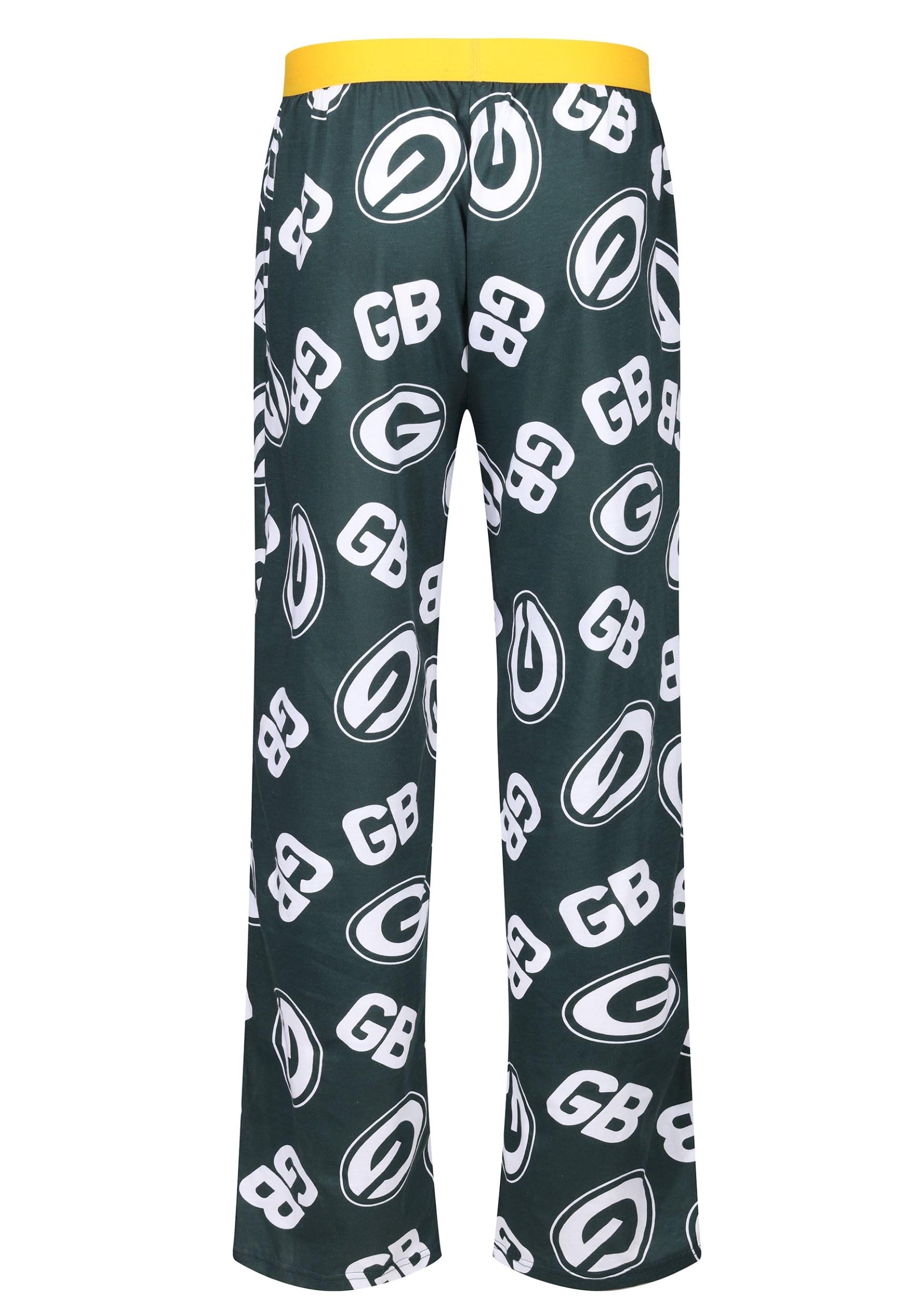 Recovered Pantalones de fútbol americano de la NFL, unisex, para adultos, con logotipo de Green Bay Packers, estampado completo, tela de algodón, pantalones de pijama para ropa de descanso, ropa de
