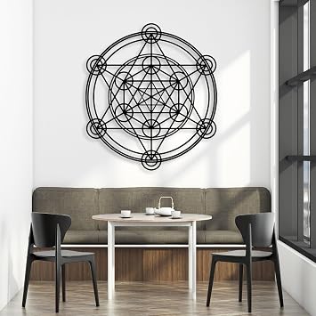 Metatron Cube Metal Wall Decor, Sacred Geometry Metal Wall Art, Geometric Wall Art, Metatron Cube Wall Hanging, Zen Meditation Decor, Spiritual Artwork for Living Room Black, 20"x18" | 52x46cm